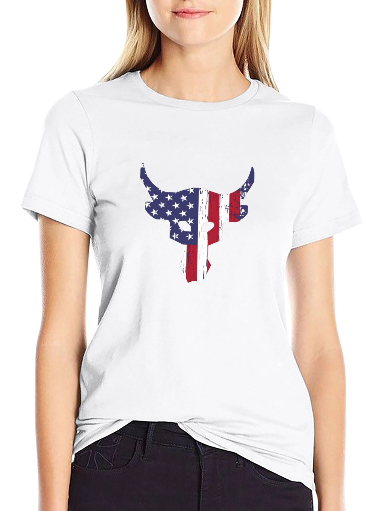 American Flag Bull Graphic T-Shirt