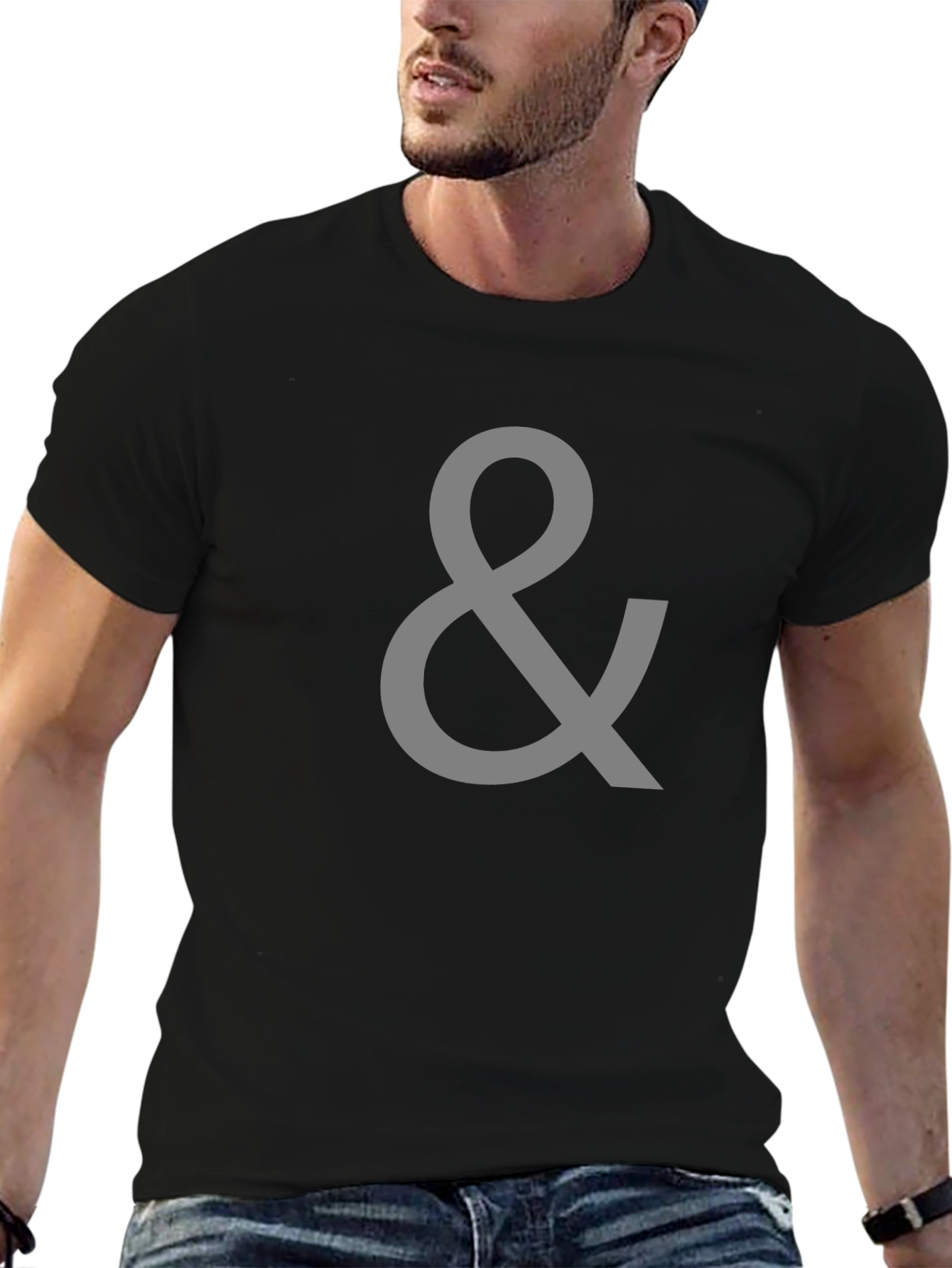 Stylish Ampersand Graphic Tee - Black Cotton