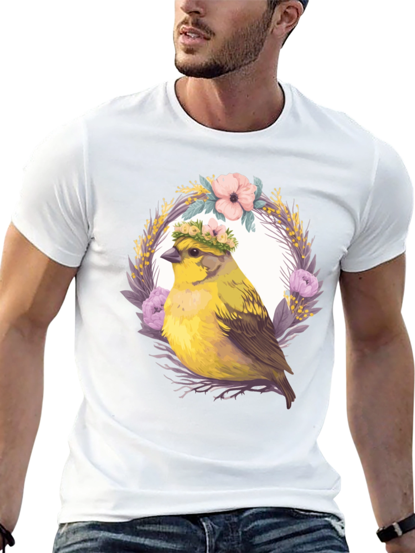 Floral Bird Graphic Tee - Nature Inspired Design