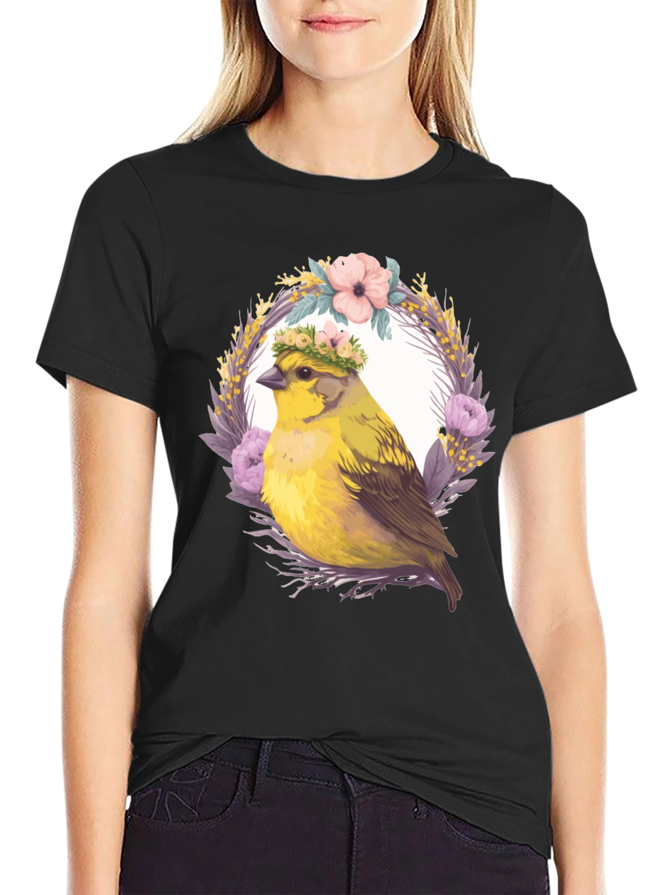 Floral Bird Graphic Tee - Nature Inspired Design