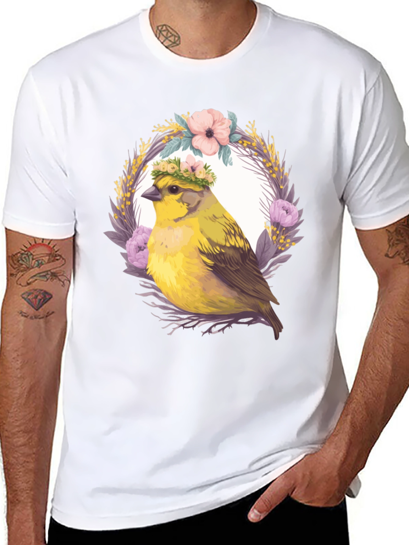 Floral Bird Graphic Tee - Nature Inspired Design