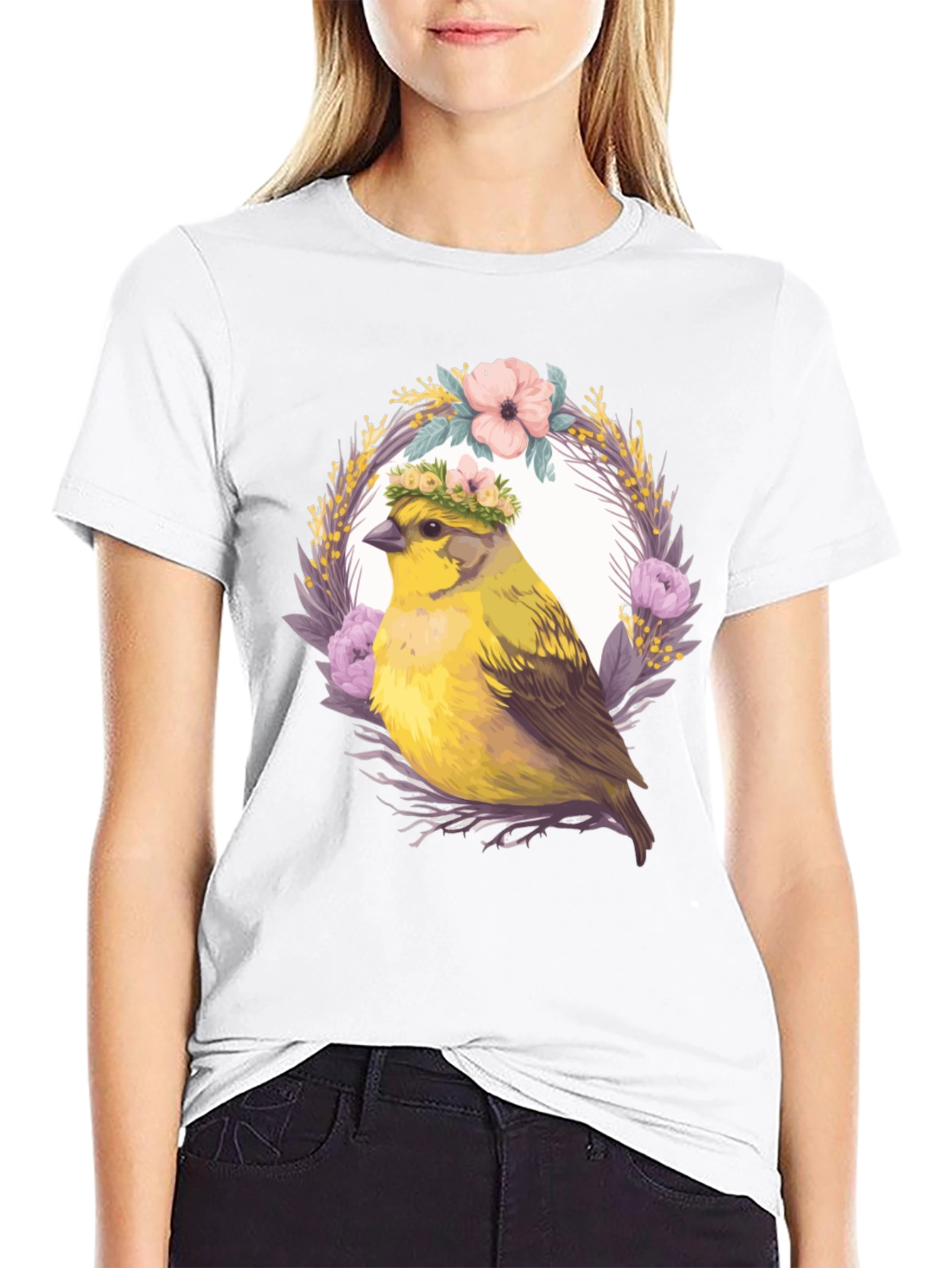 Floral Bird Graphic Tee - Nature Inspired Design