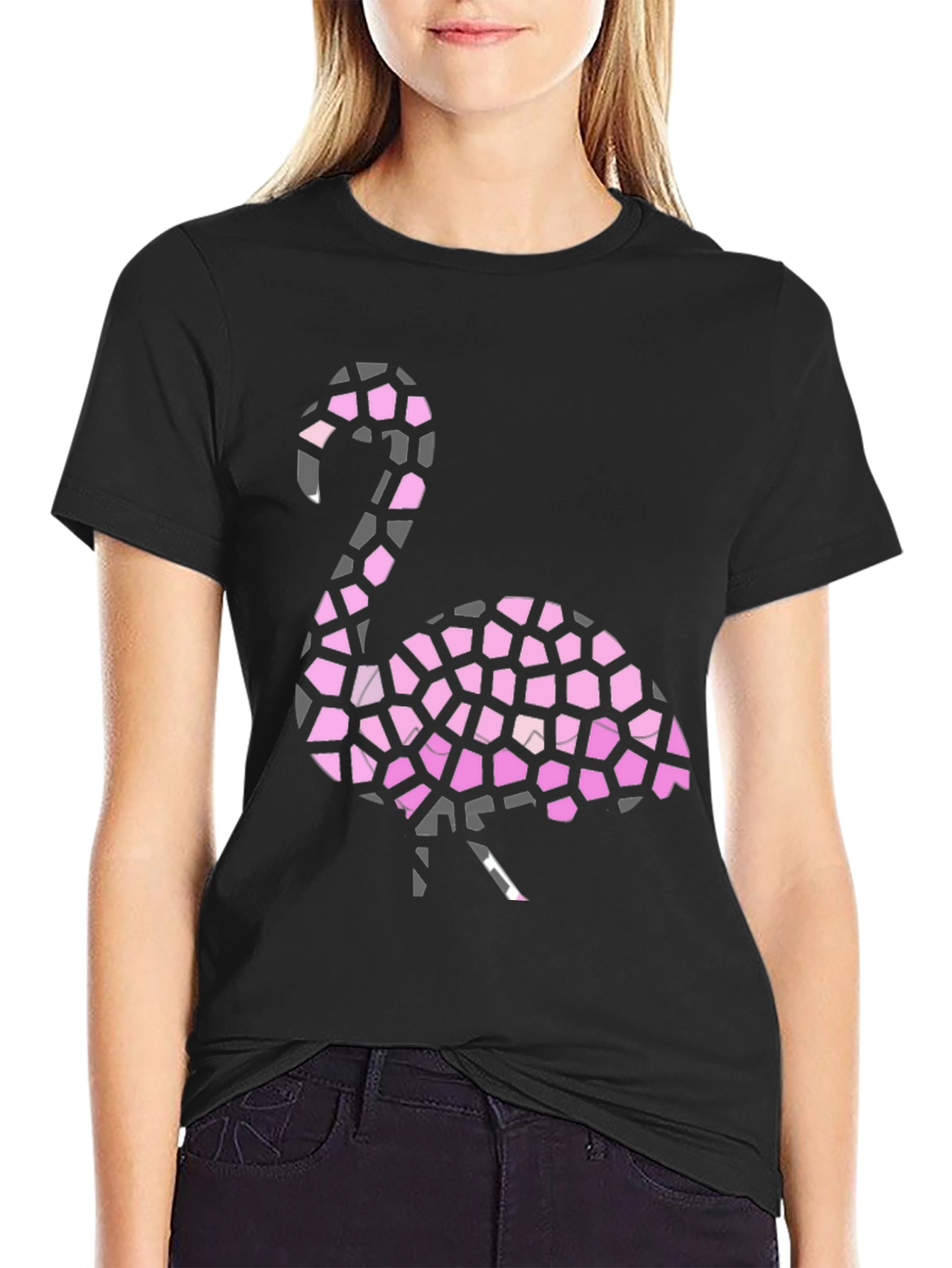 Flamingo Mosaic Graphic Tee - Stylish Black T-Shirt