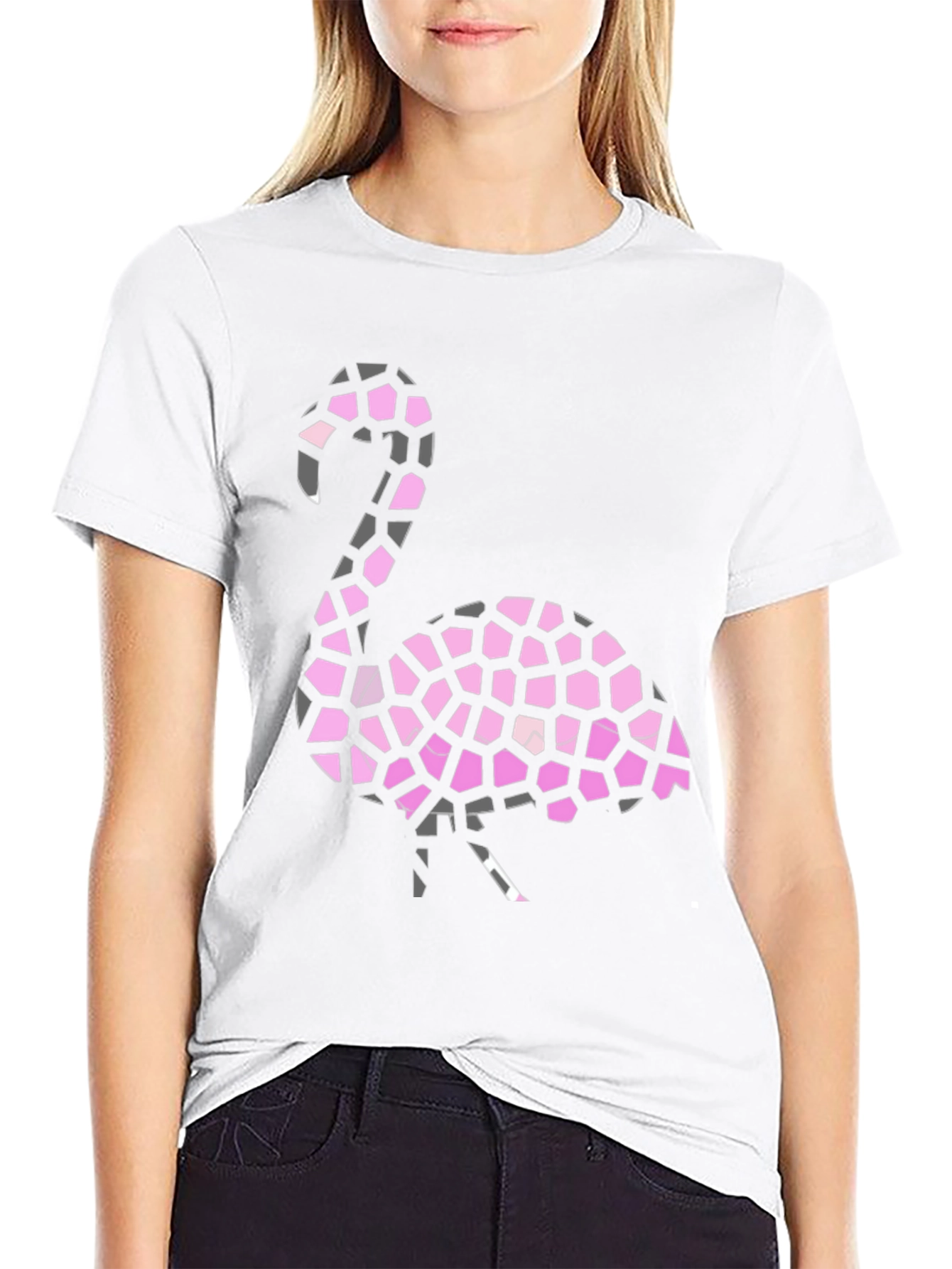 Flamingo Mosaic Graphic Tee - Stylish Black T-Shirt
