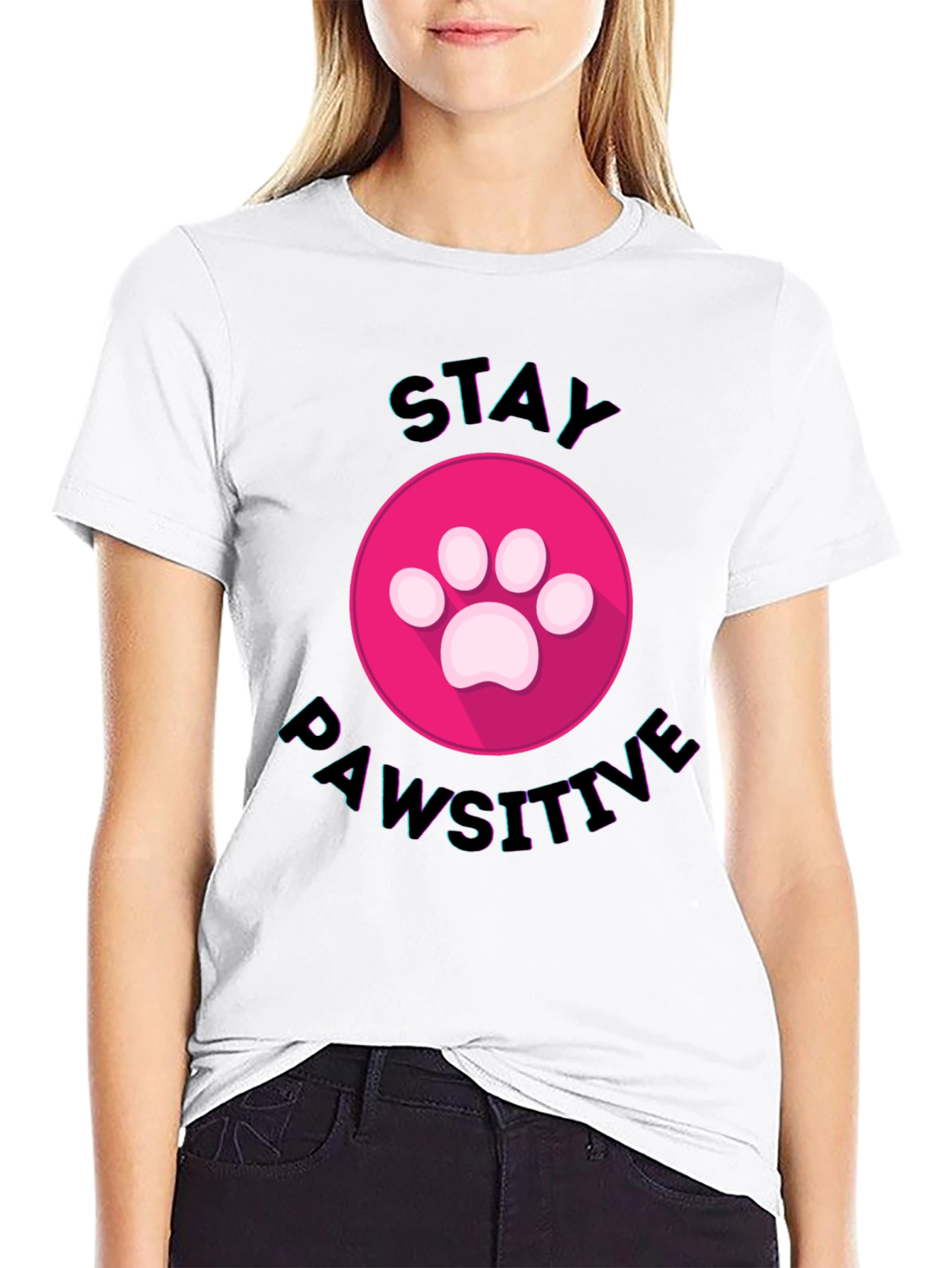 Stay Pawsitive Graphic Tee - Black Cotton Comfort