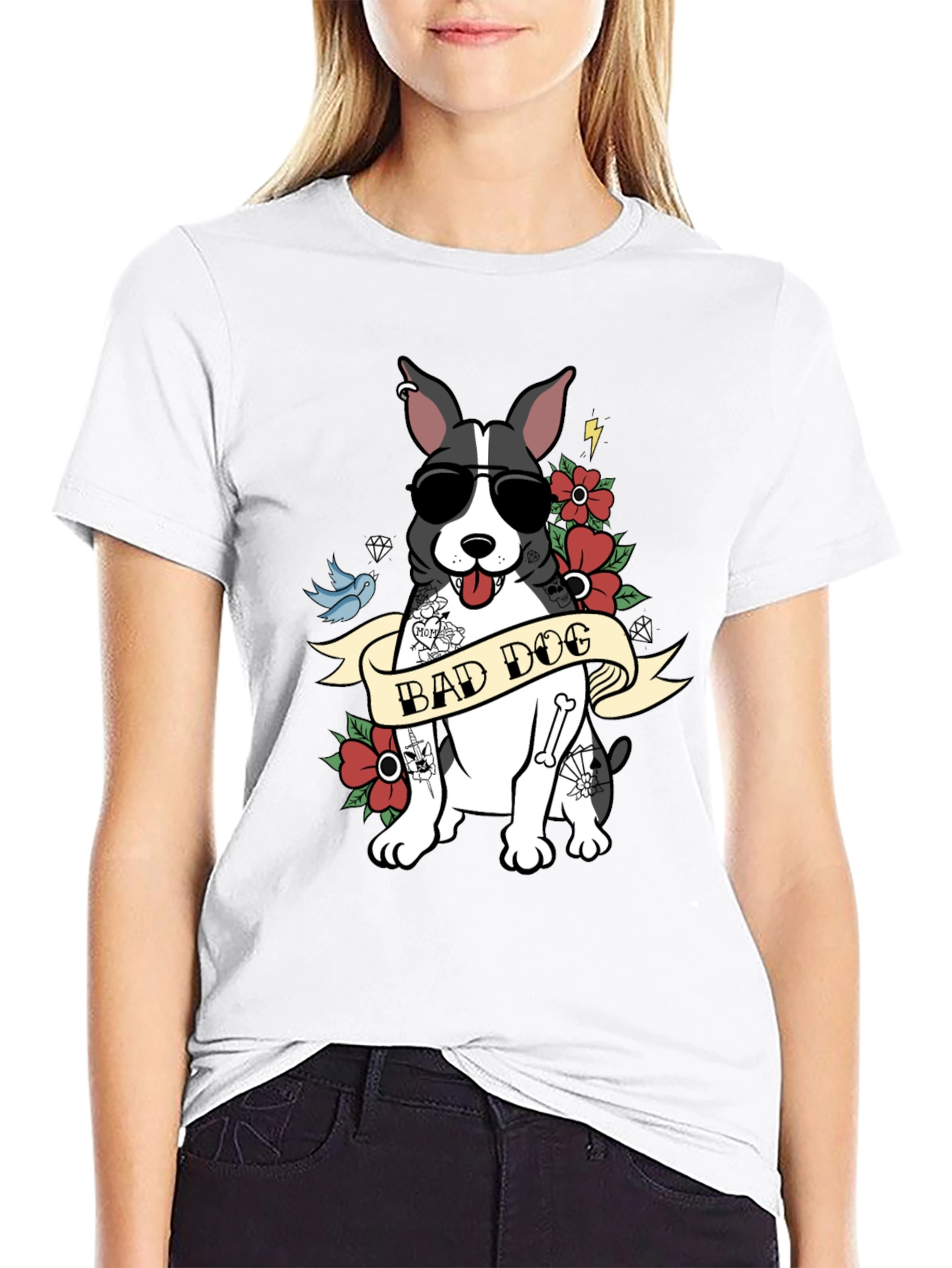 Bad Dog Tattoo Style T-Shirt Cool Pet Tee