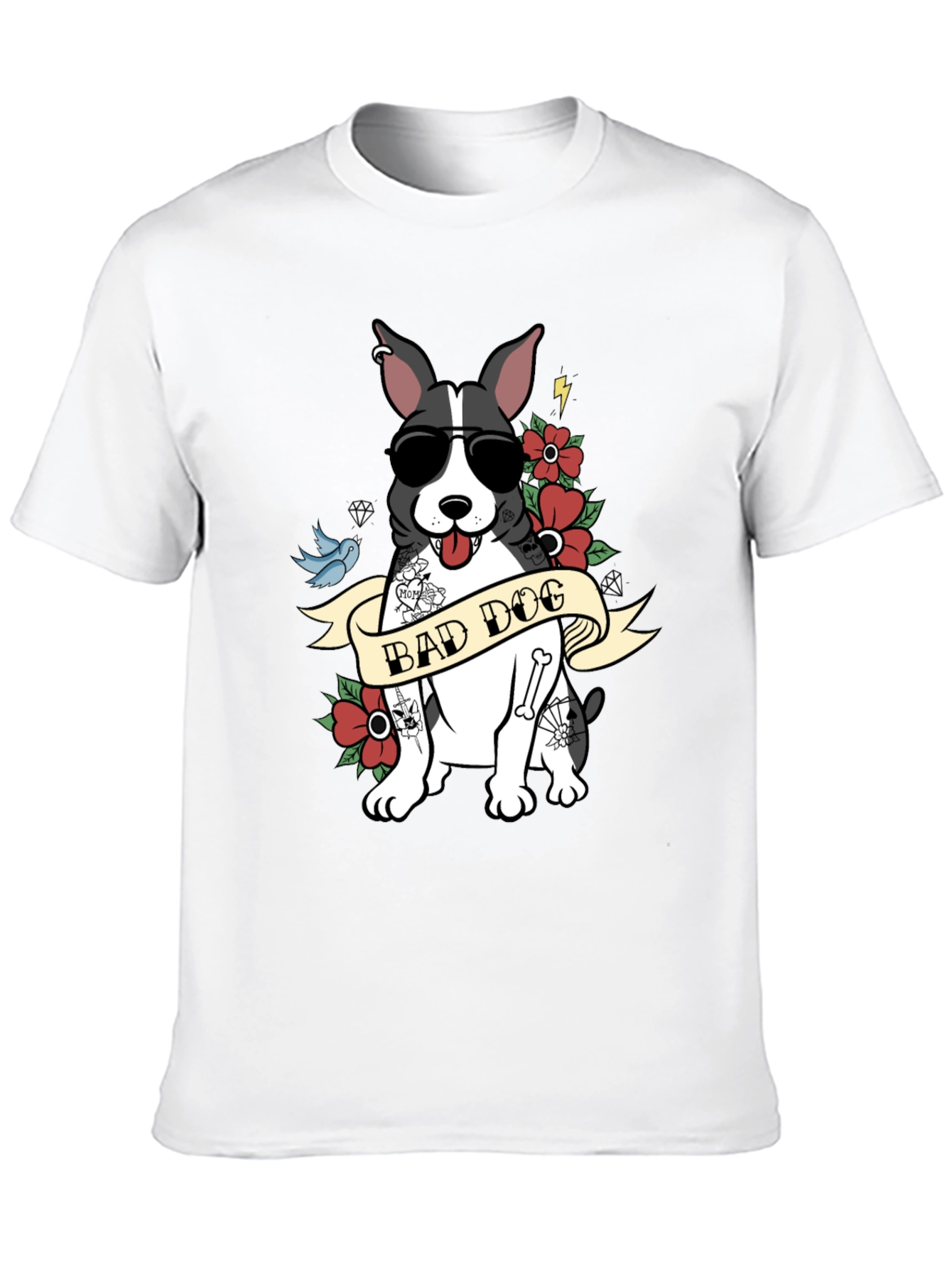 Bad Dog Tattoo Style T-Shirt Cool Pet Tee