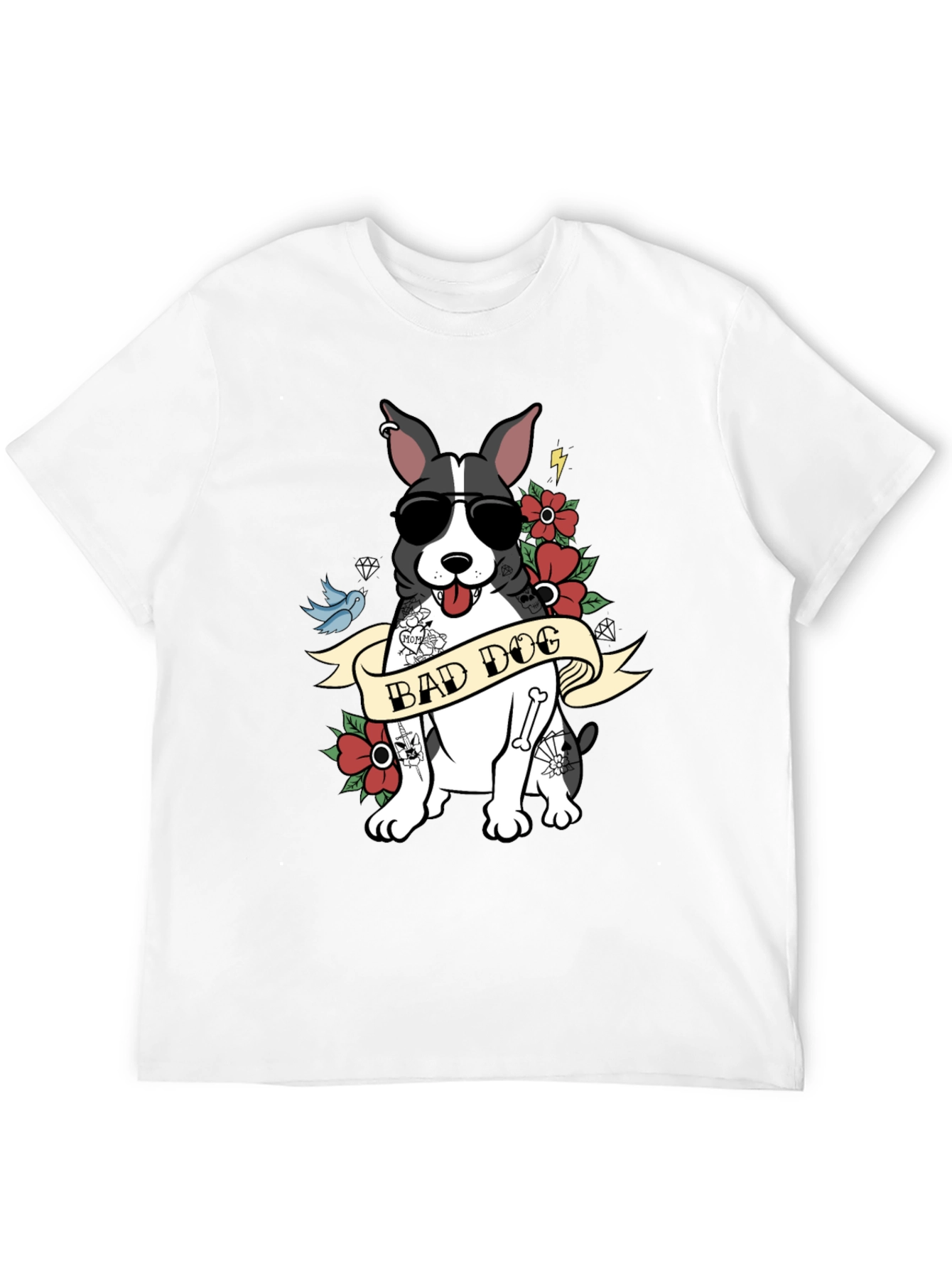 Bad Dog Tattoo Style T-Shirt Cool Pet Tee