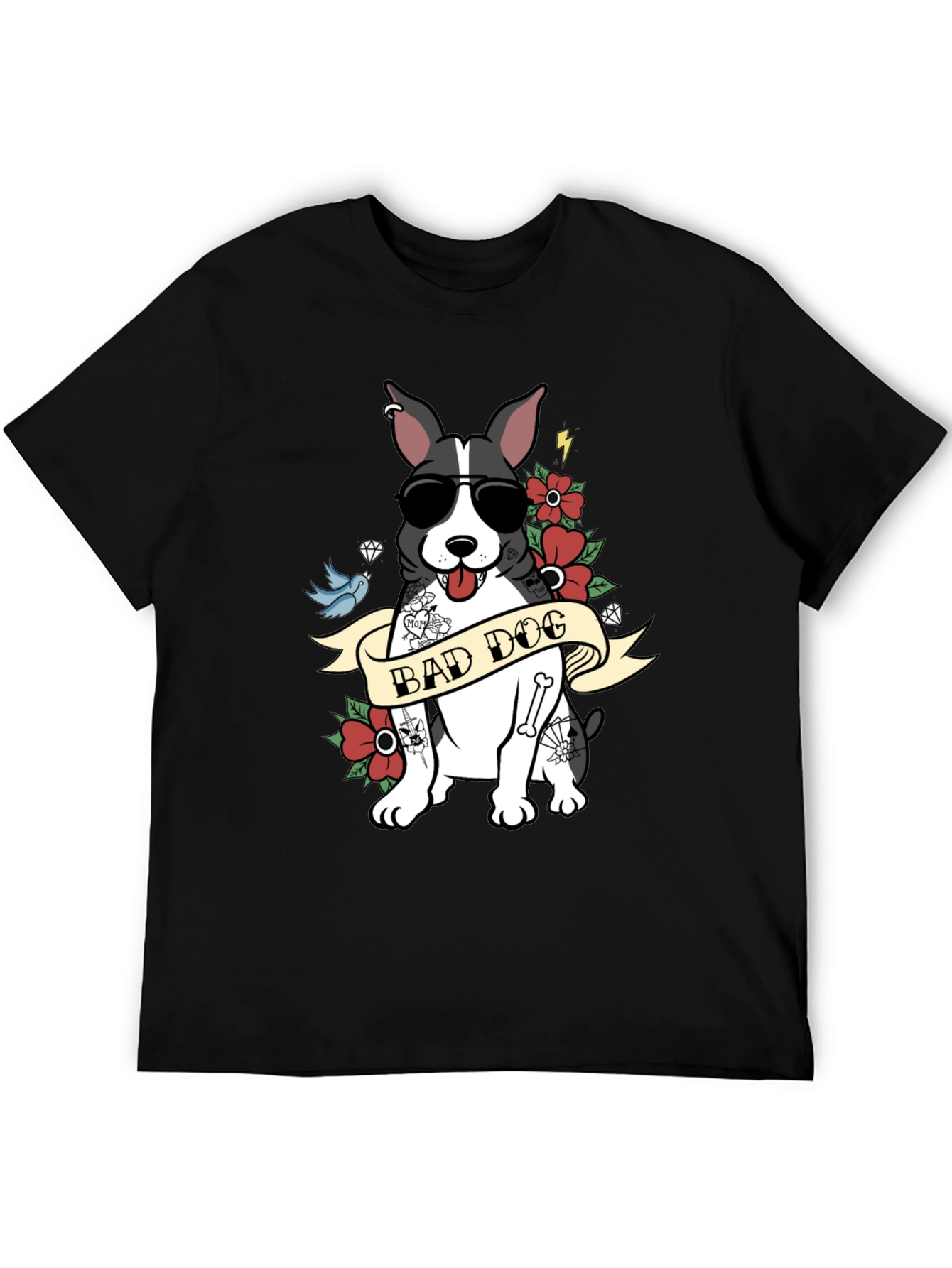 Bad Dog Tattoo Style T-Shirt Cool Pet Tee