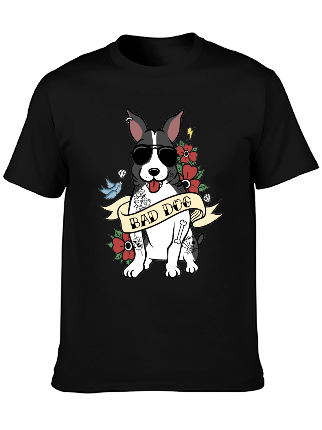 Bad Dog Tattoo Style T-Shirt Cool Pet Tee