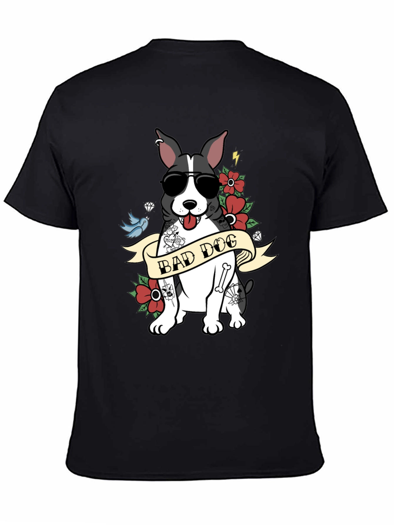 Bad Dog Tattoo Style T-Shirt Cool Pet Tee