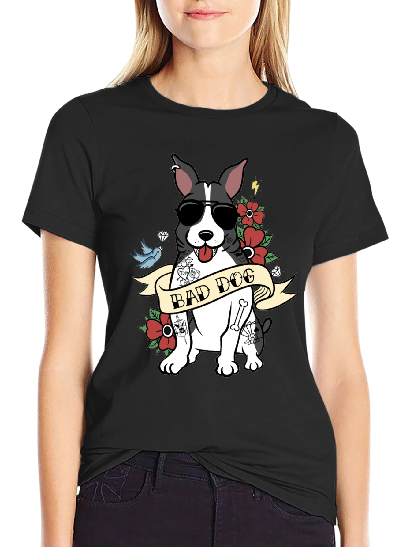 Bad Dog Tattoo Style T-Shirt Cool Pet Tee