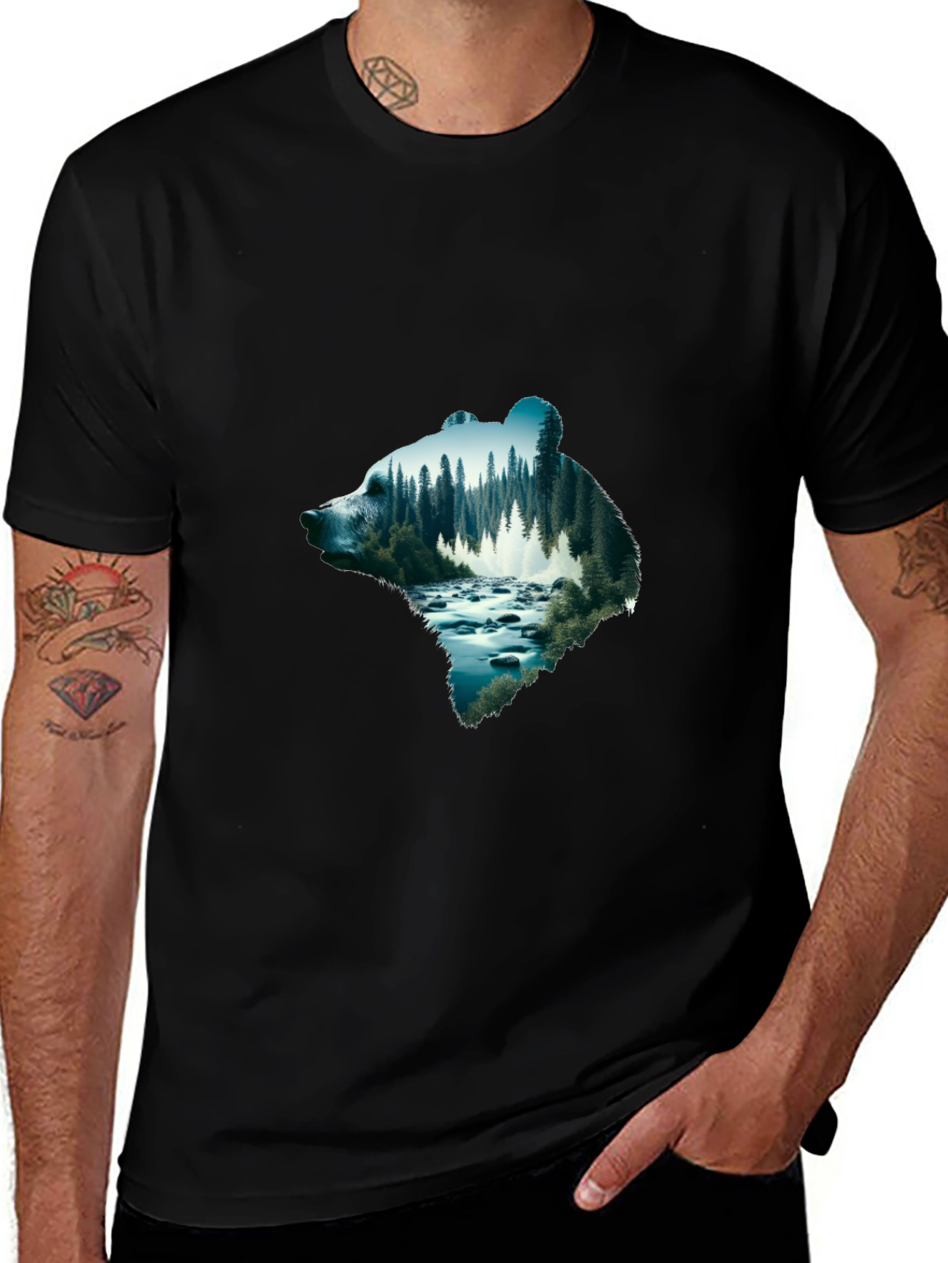 Bear Silhouette Forest River Graphic Tee
