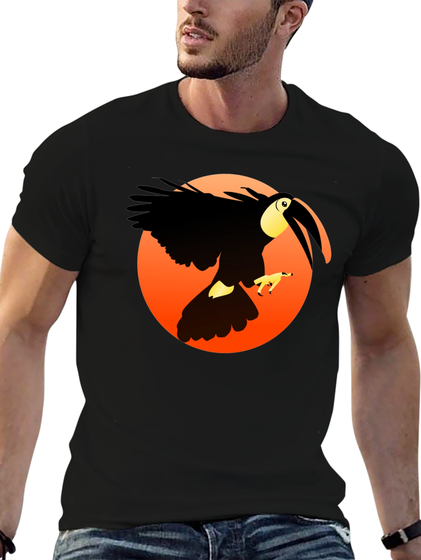 Black Toucan Graphic Tee - Tropical Bird Design