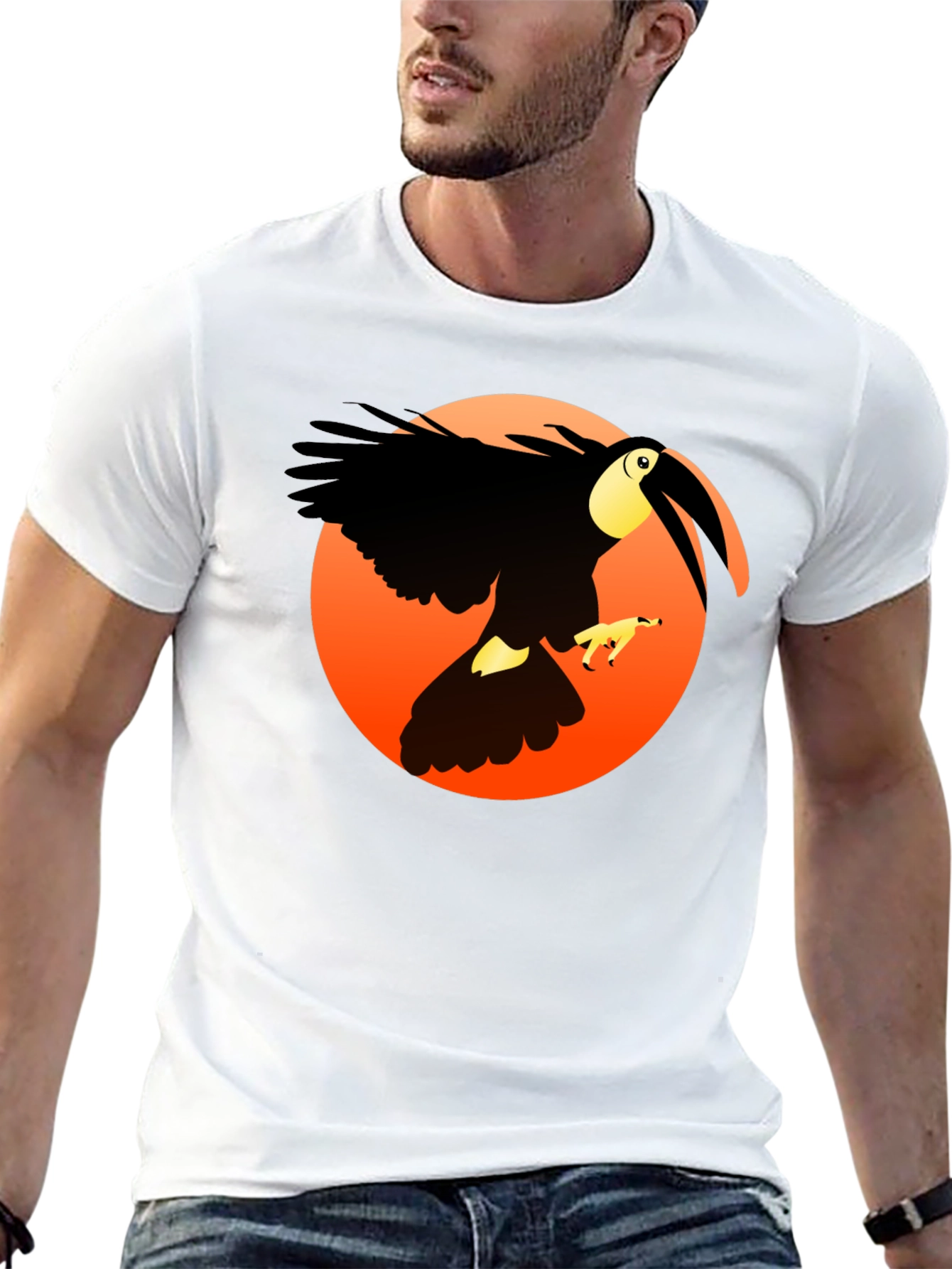 Black Toucan Graphic Tee - Tropical Bird Design