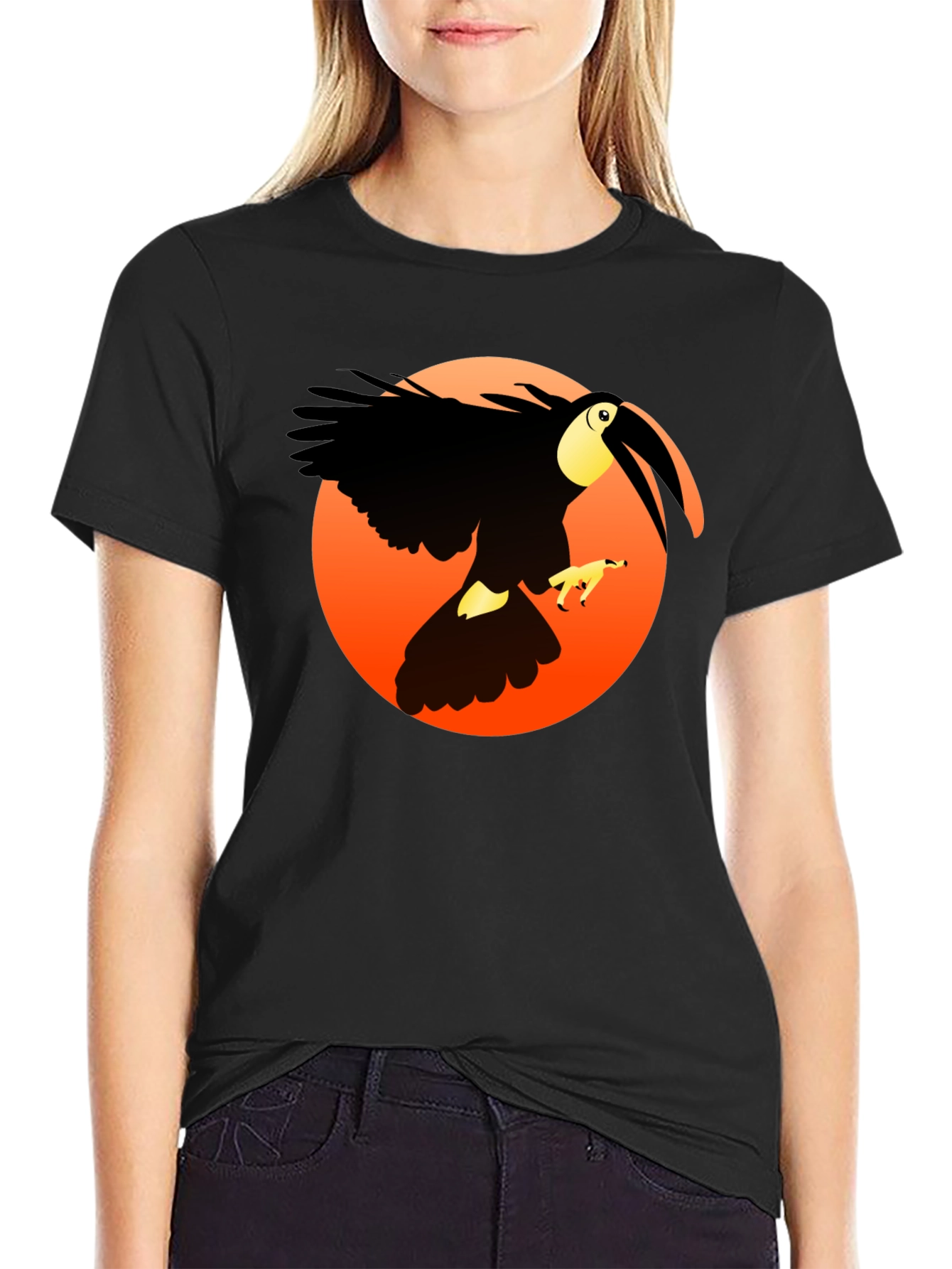 Black Toucan Graphic Tee - Tropical Bird Design