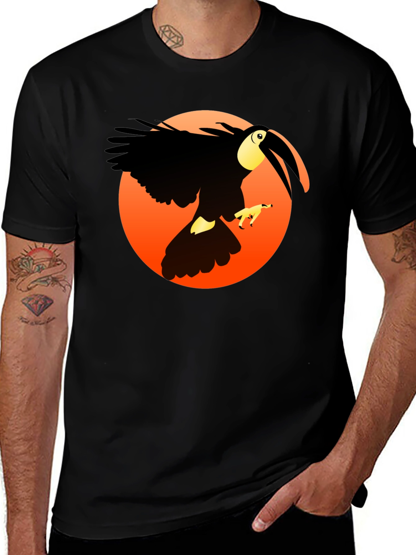 Black Toucan Graphic Tee - Tropical Bird Design