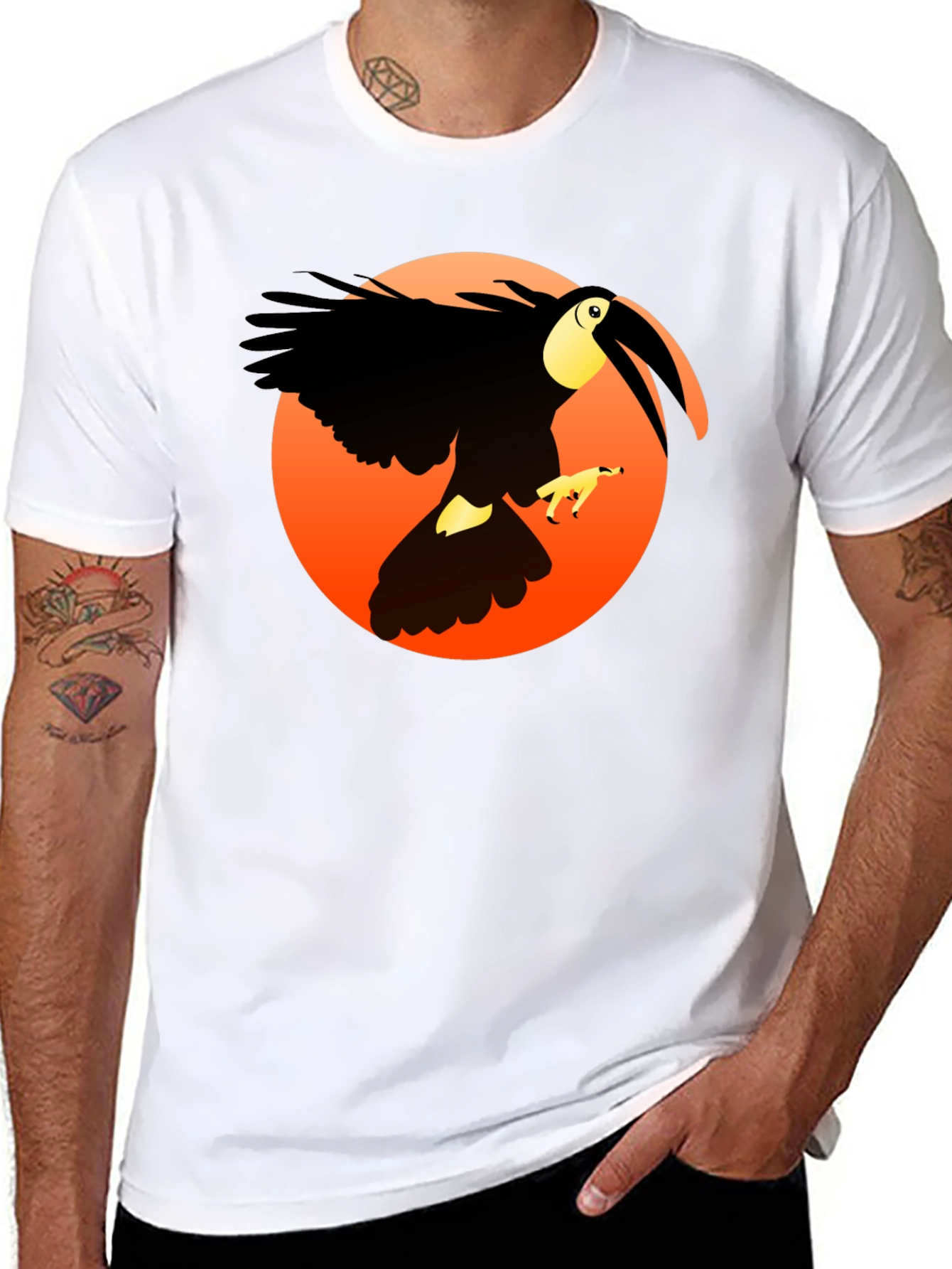 Black Toucan Graphic Tee - Tropical Bird Design