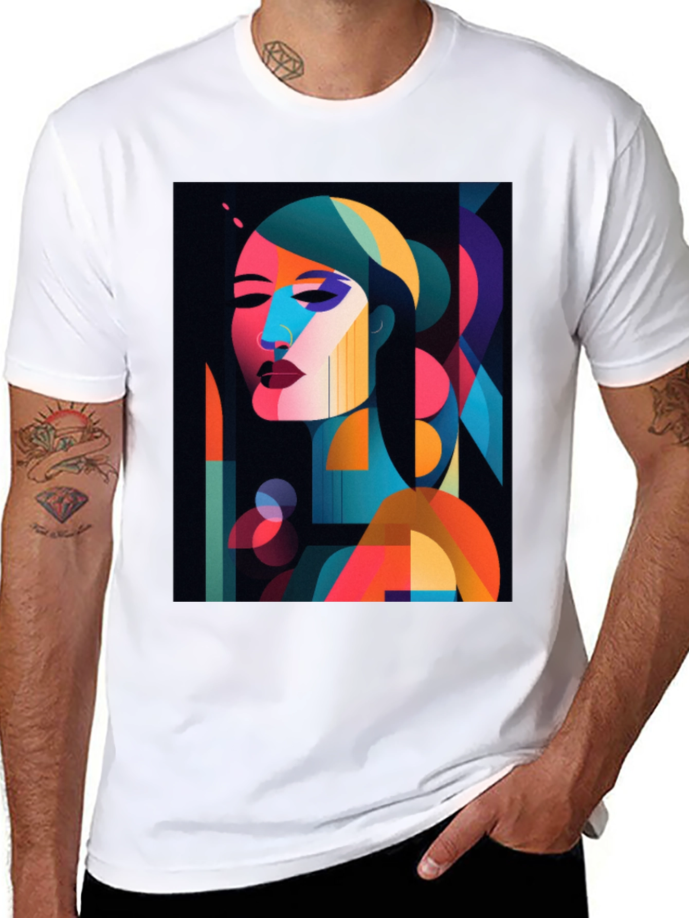 Abstract Woman Graphic Print Black T-Shirt