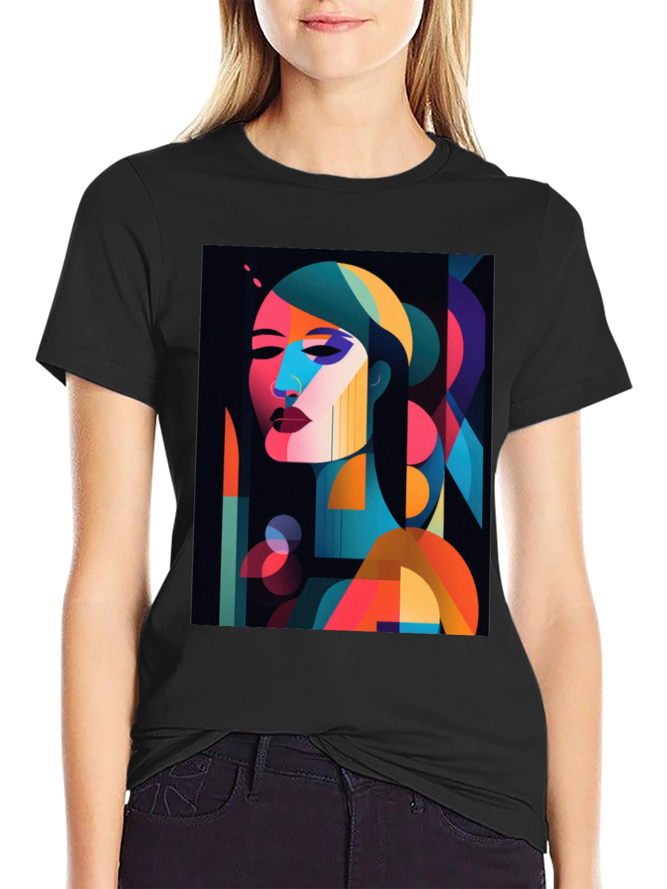 Abstract Woman Graphic Print Black T-Shirt