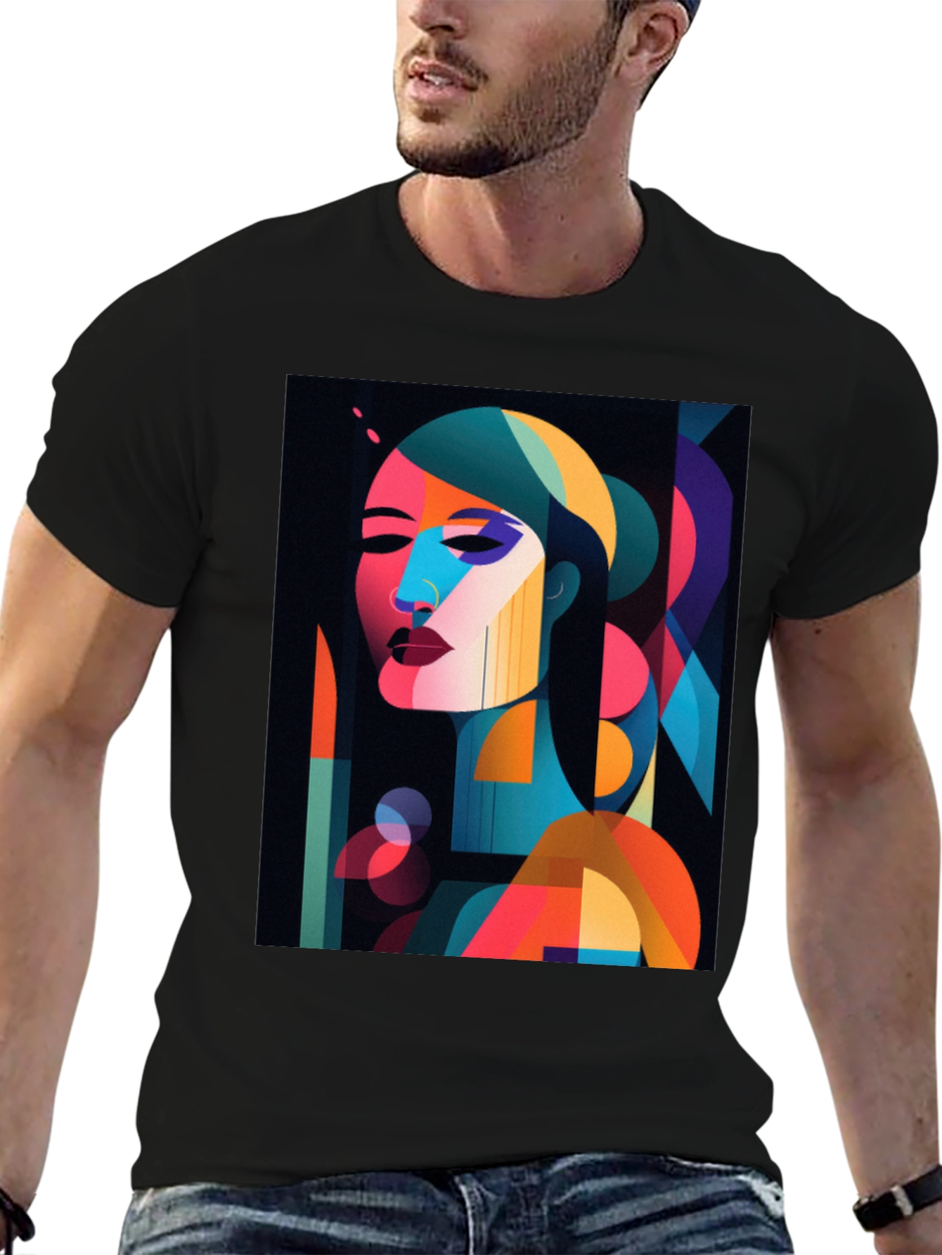 Abstract Woman Graphic Print Black T-Shirt