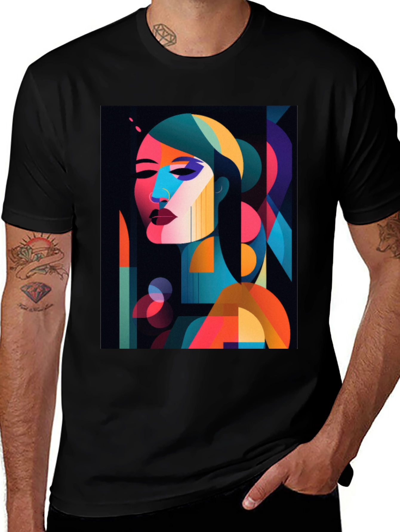 Abstract Woman Graphic Print Black T-Shirt