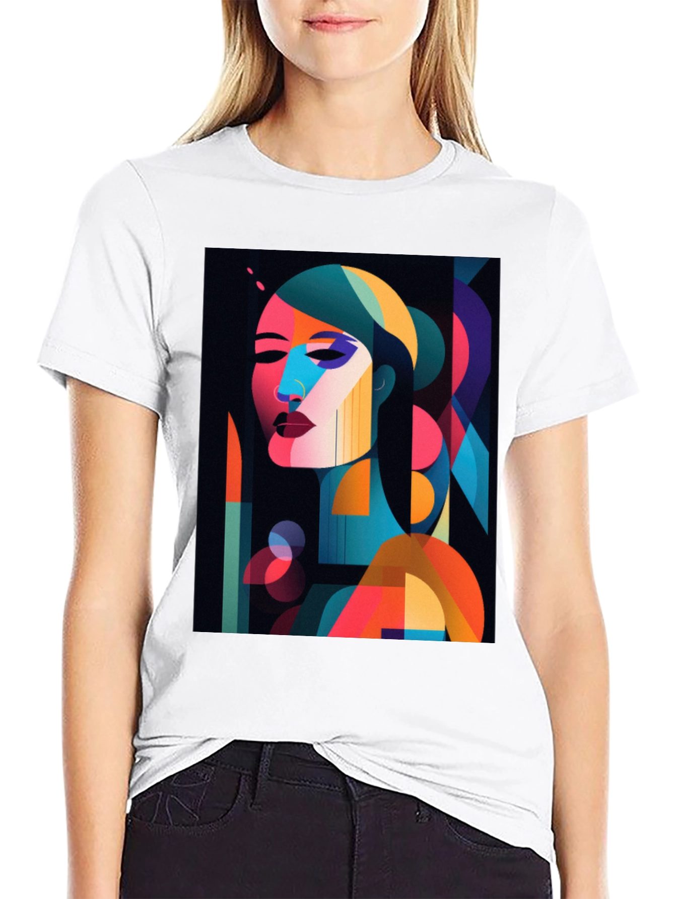 Abstract Woman Graphic Print Black T-Shirt