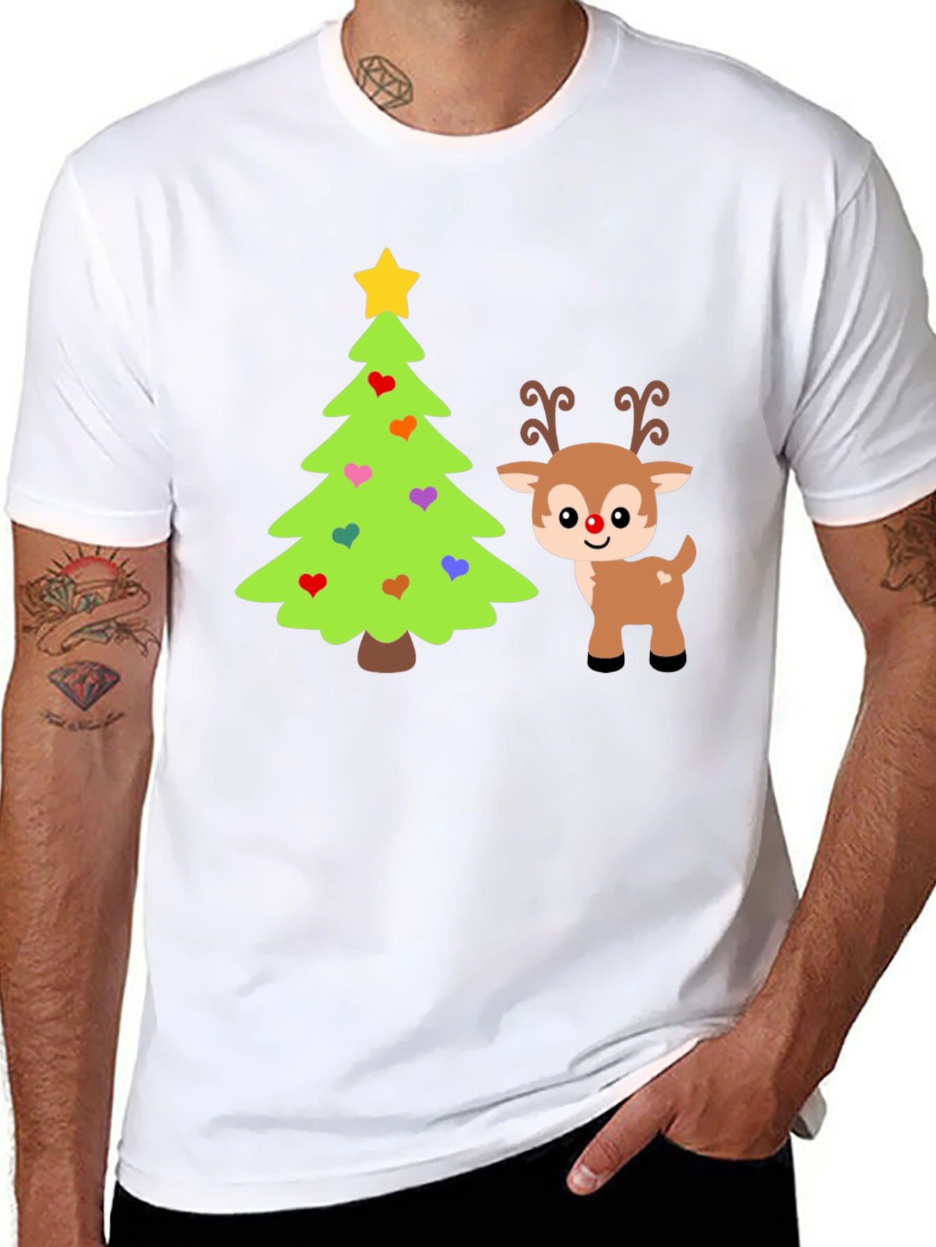 Festive Christmas Tree & Reindeer Graphic Tee