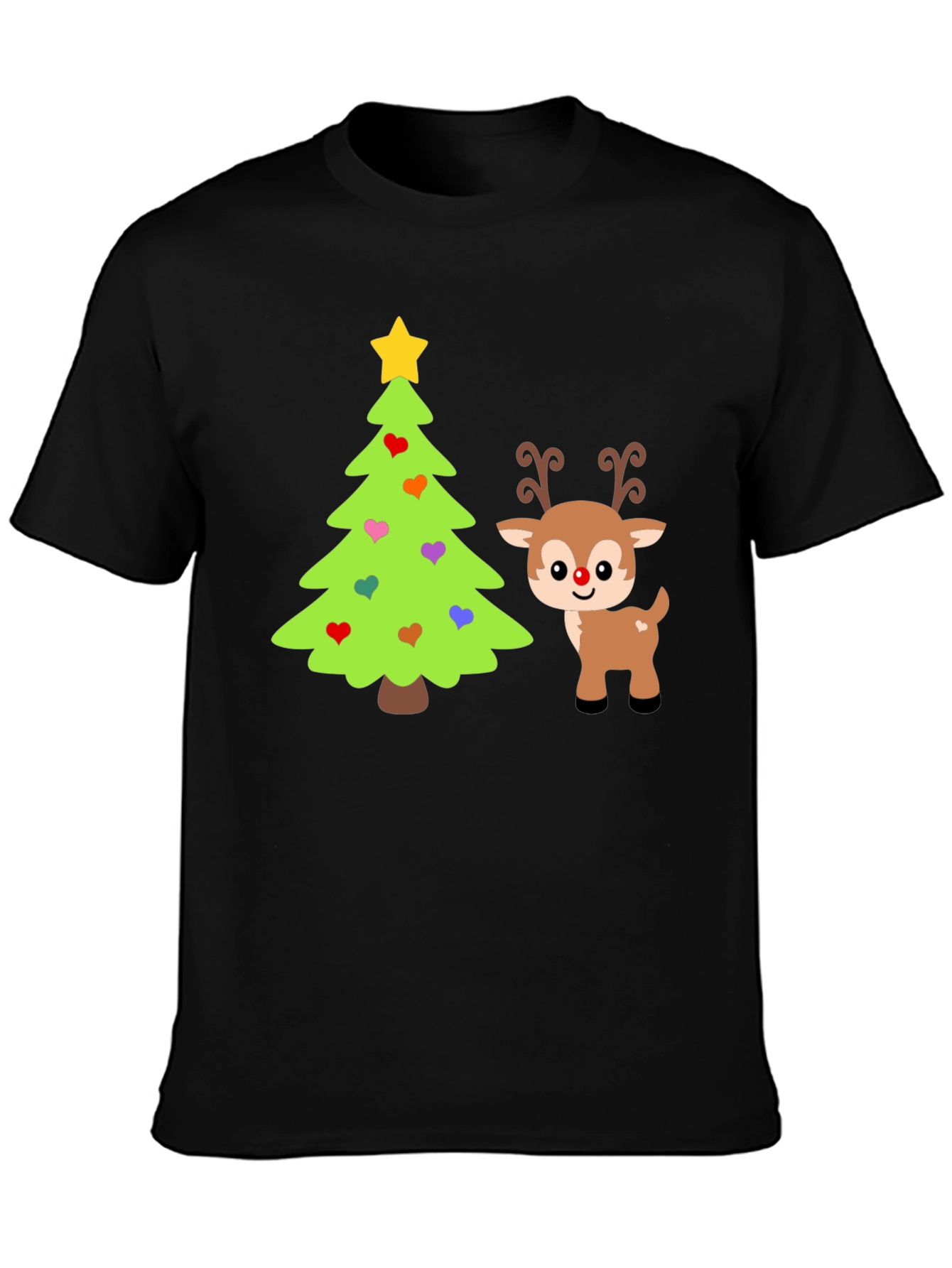 Festive Christmas Tree & Reindeer Graphic Tee