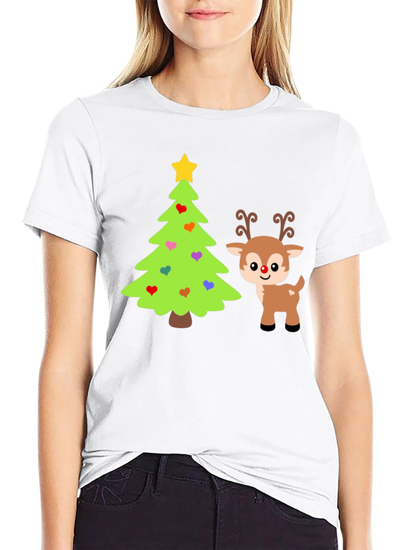 Festive Christmas Tree & Reindeer Graphic Tee