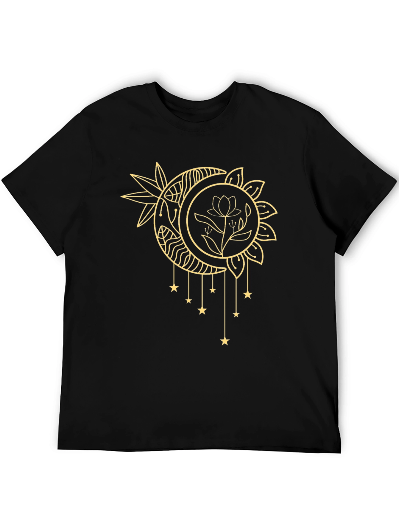 Celestial Moon & Star Graphic Black T-Shirt