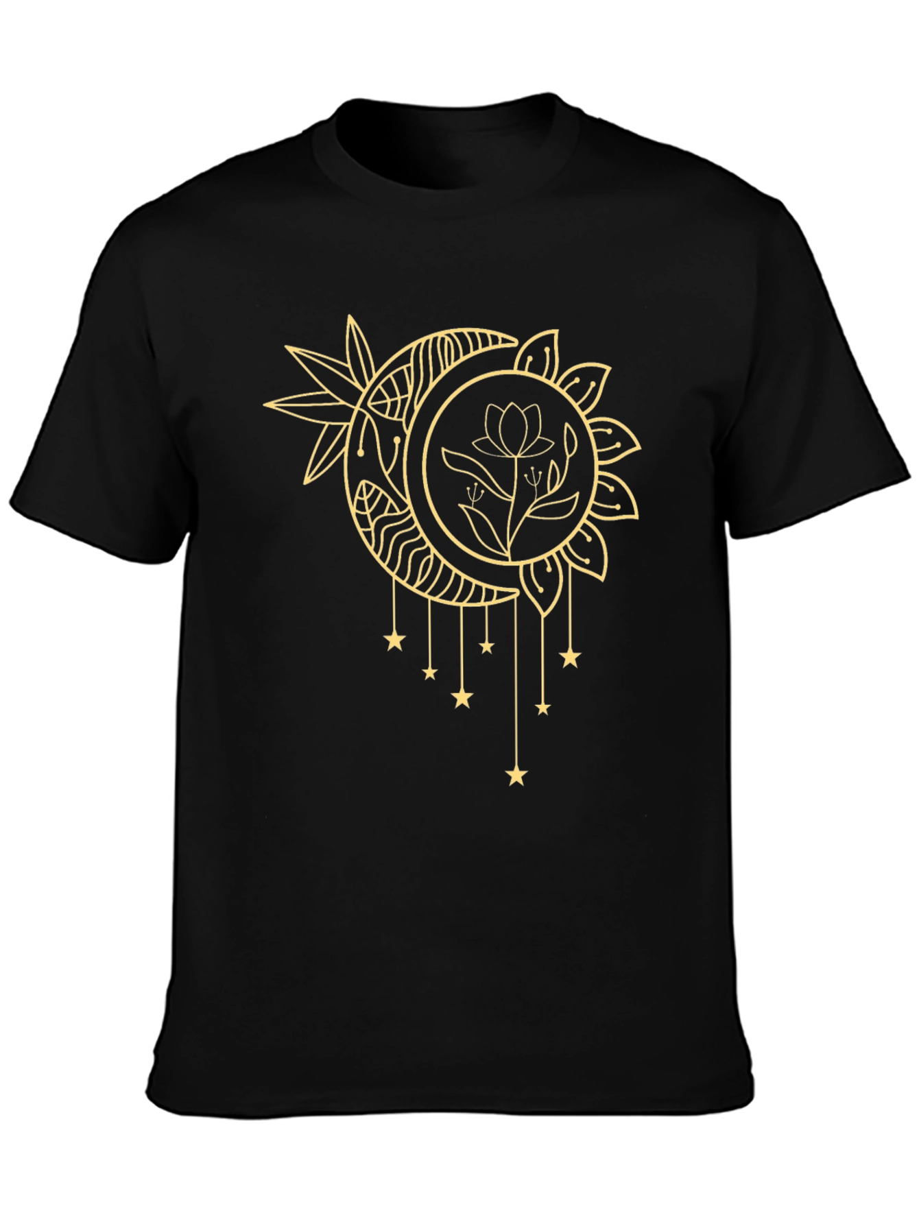 Celestial Moon & Star Graphic Black T-Shirt