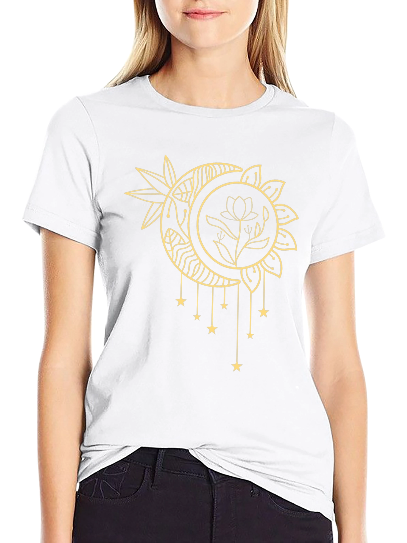 Celestial Moon & Star Graphic Black T-Shirt