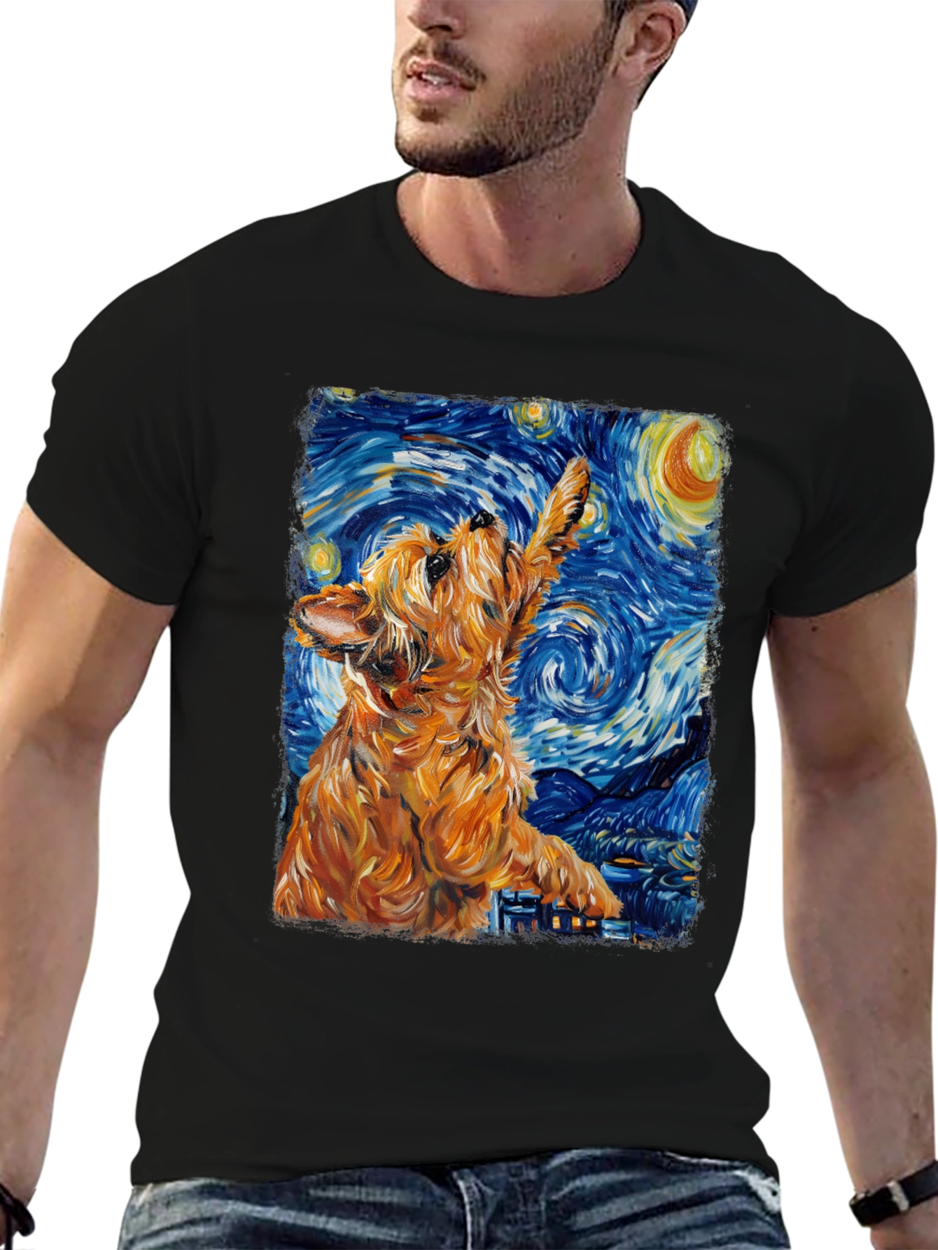 Starry Night Dog Graphic T-Shirt