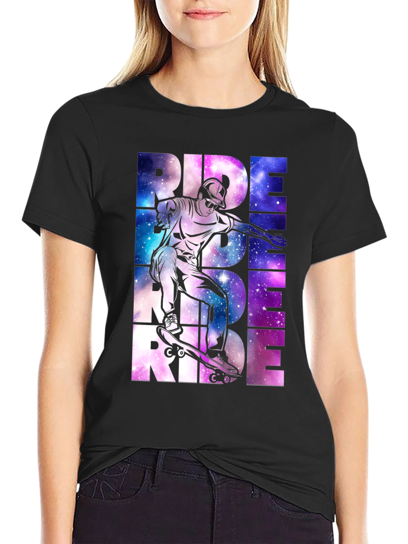 Skateboarding Ride Graphic Tee - Galaxy Design