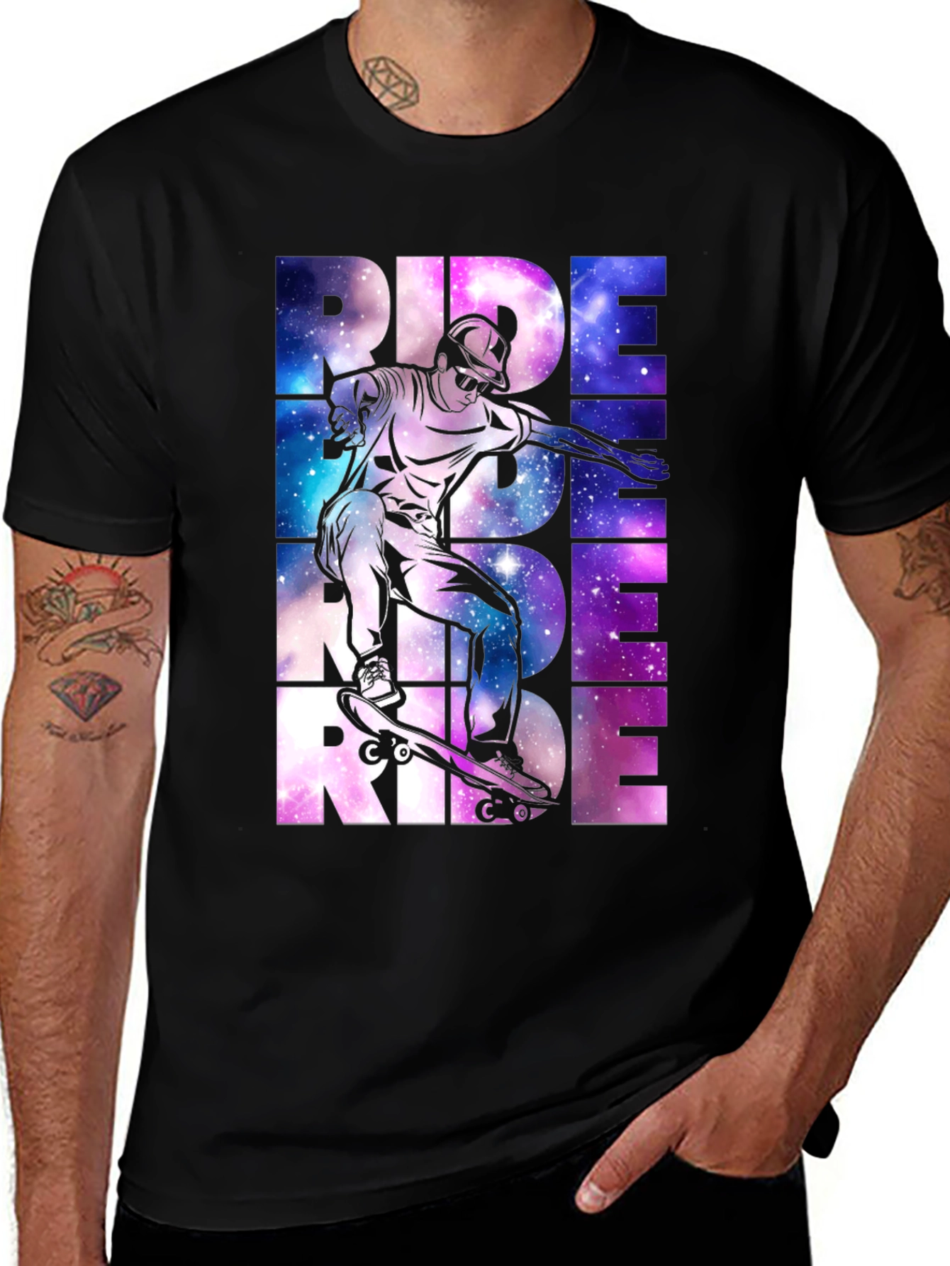 Skateboarding Ride Graphic Tee - Galaxy Design
