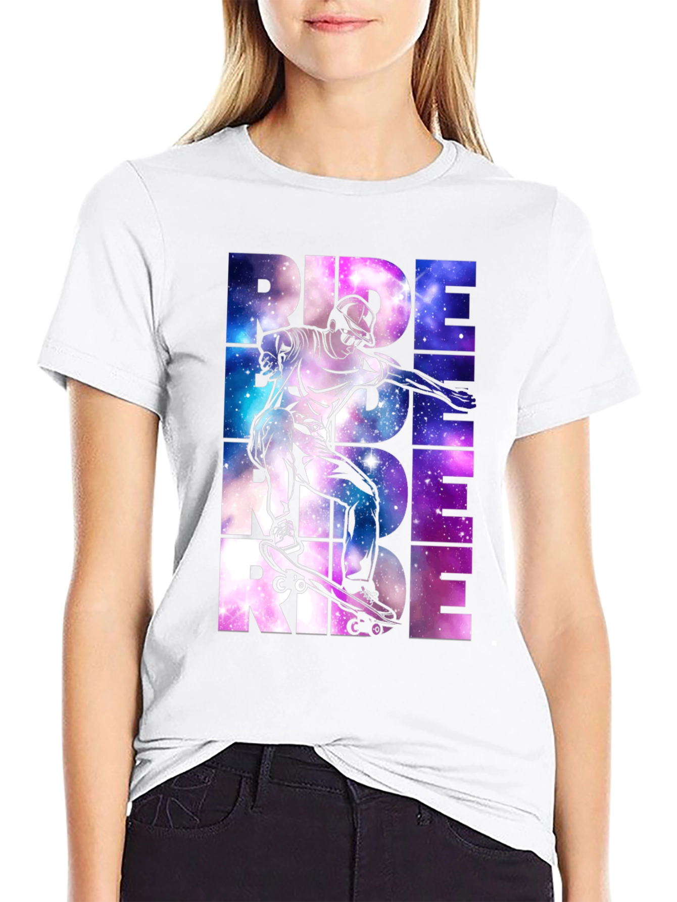 Skateboarding Ride Graphic Tee - Galaxy Design