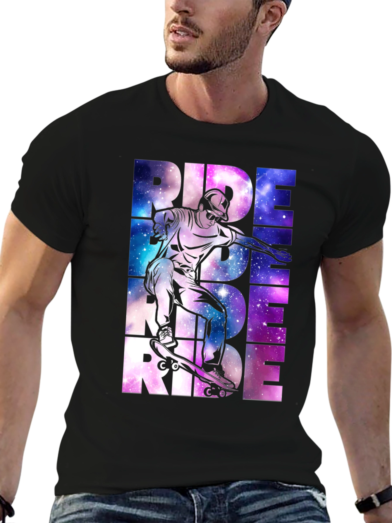 Skateboarding Ride Graphic Tee - Galaxy Design