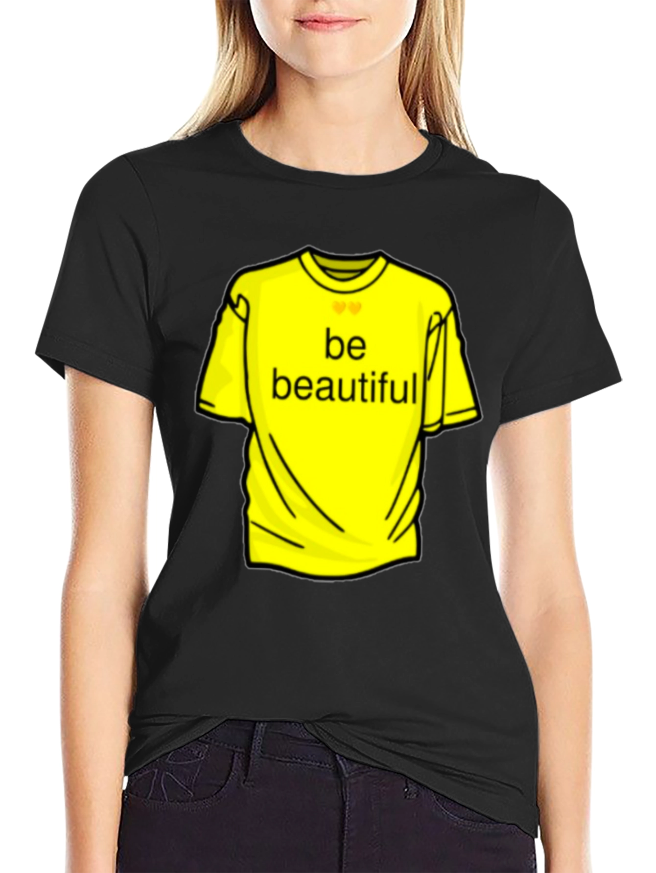 Be Beautiful Yellow Graphic Tee - Black Casual T-Shirt