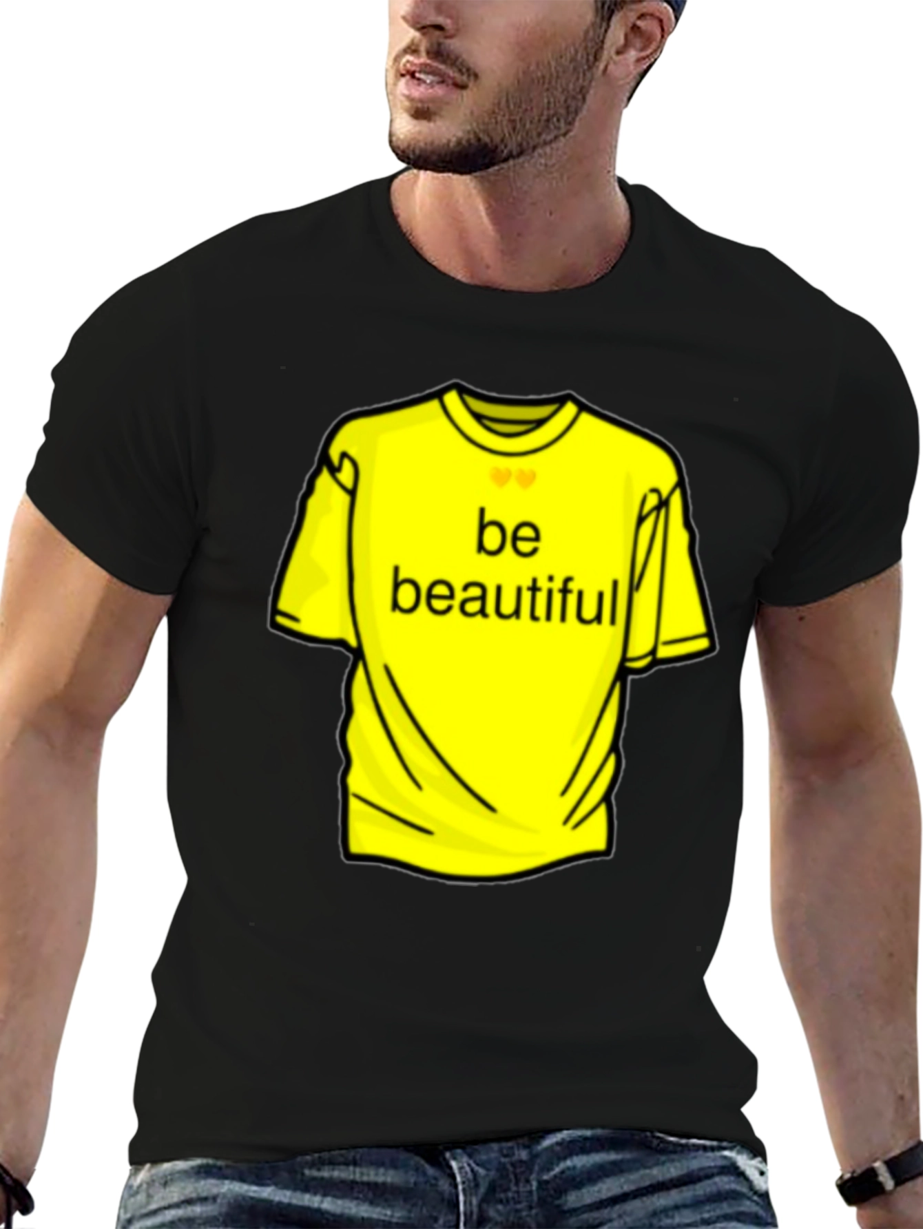 Be Beautiful Yellow Graphic Tee - Black Casual T-Shirt