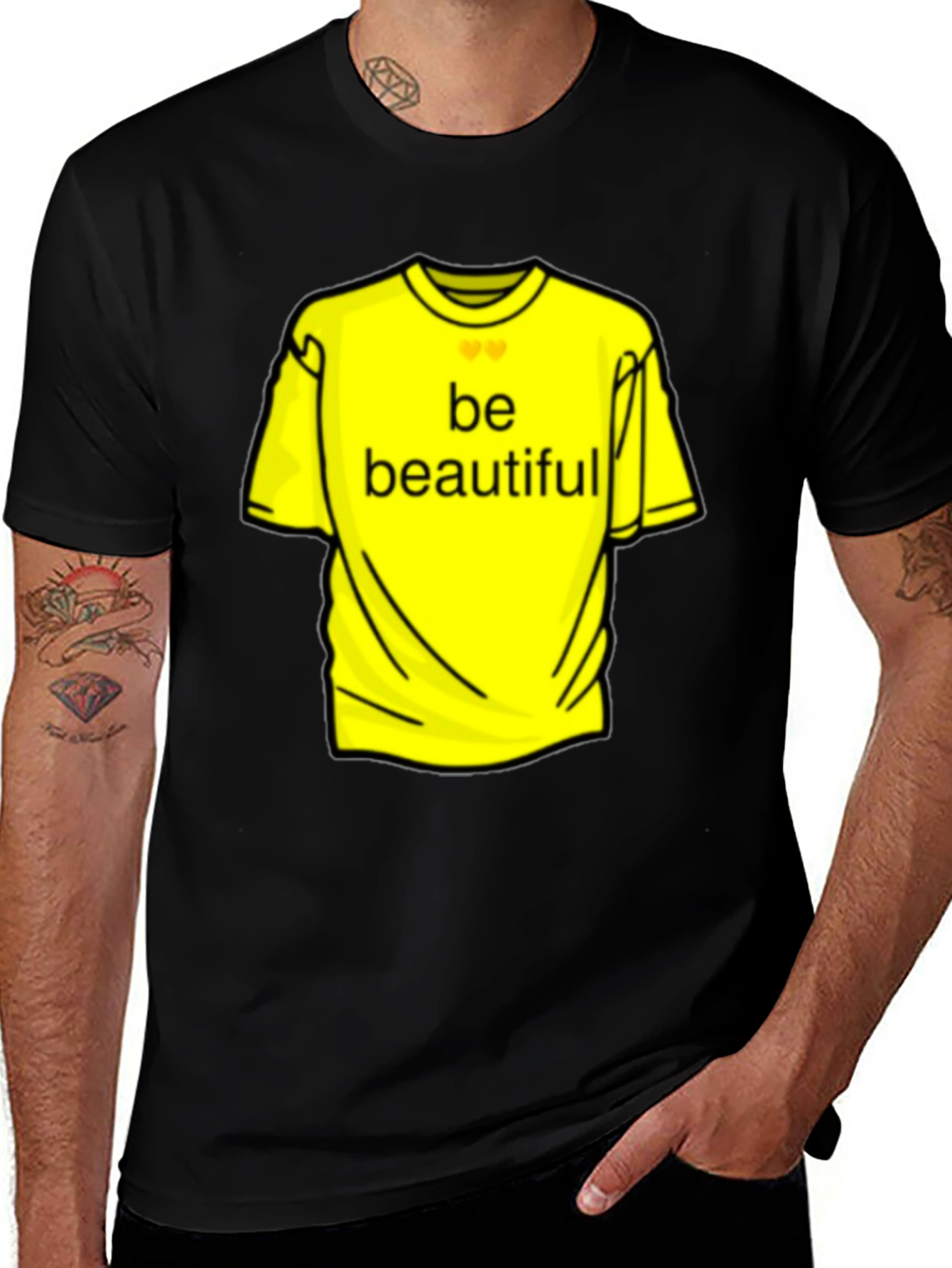 Be Beautiful Yellow Graphic Tee - Black Casual T-Shirt