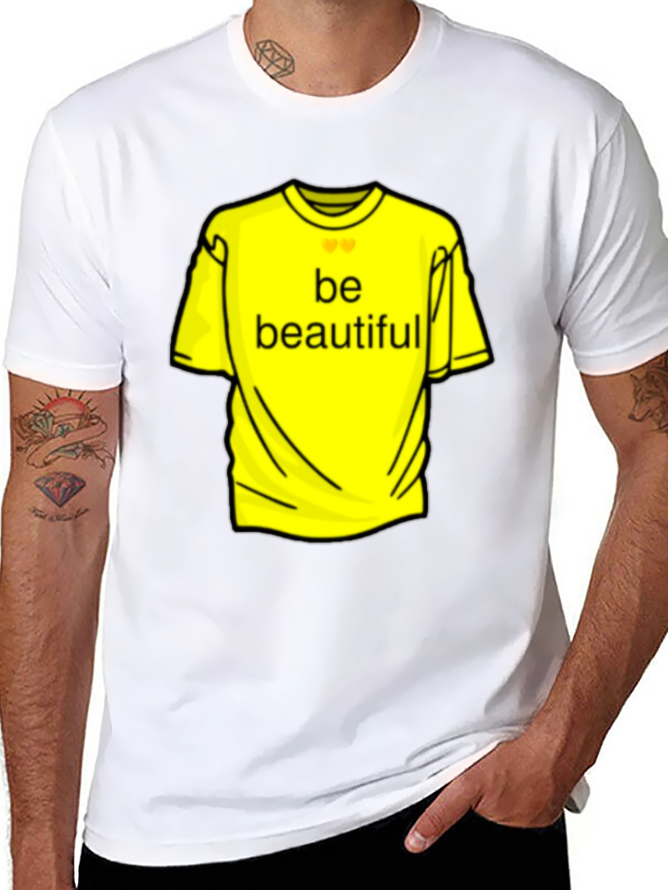 Be Beautiful Yellow Graphic Tee - Black Casual T-Shirt