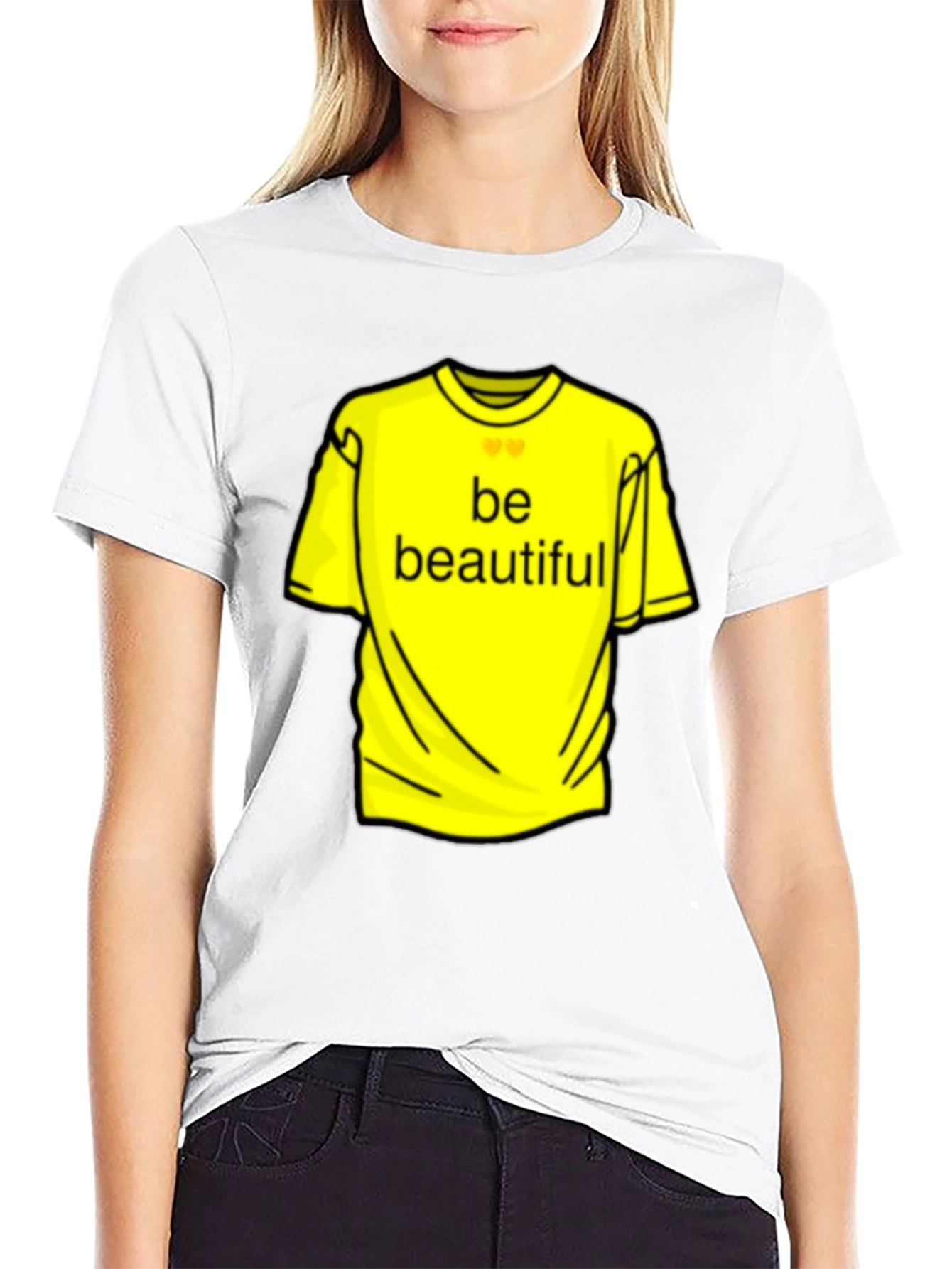 Be Beautiful Yellow Graphic Tee - Black Casual T-Shirt