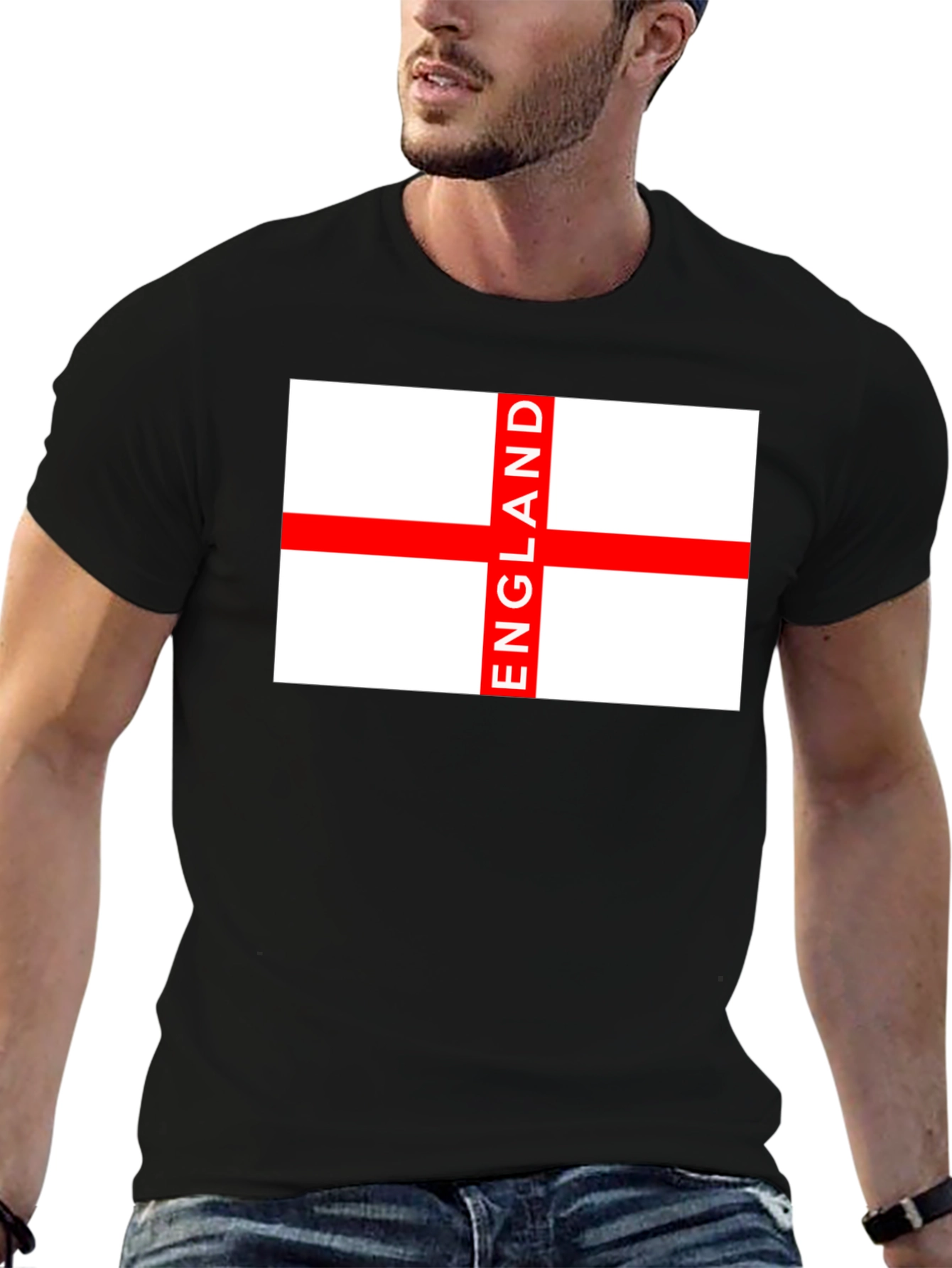 England Flag Graphic Tee - Black Cotton T-Shirt
