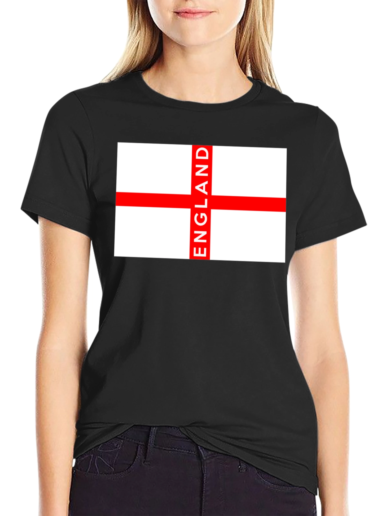 England Flag Graphic Tee - Black Cotton T-Shirt