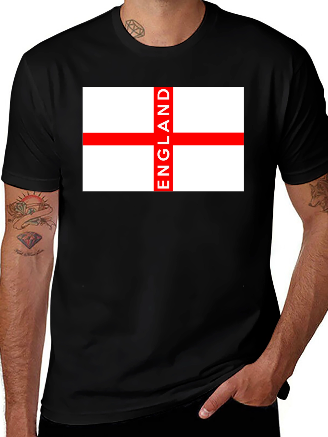 England Flag Graphic Tee - Black Cotton T-Shirt