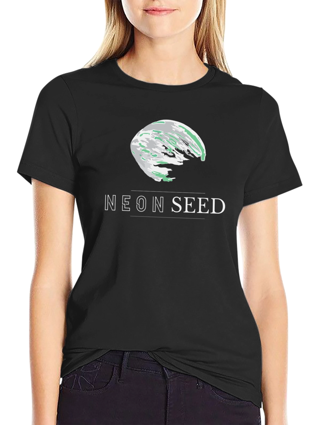 Neon Seed Graphic Tee - Stylish Black T-Shirt