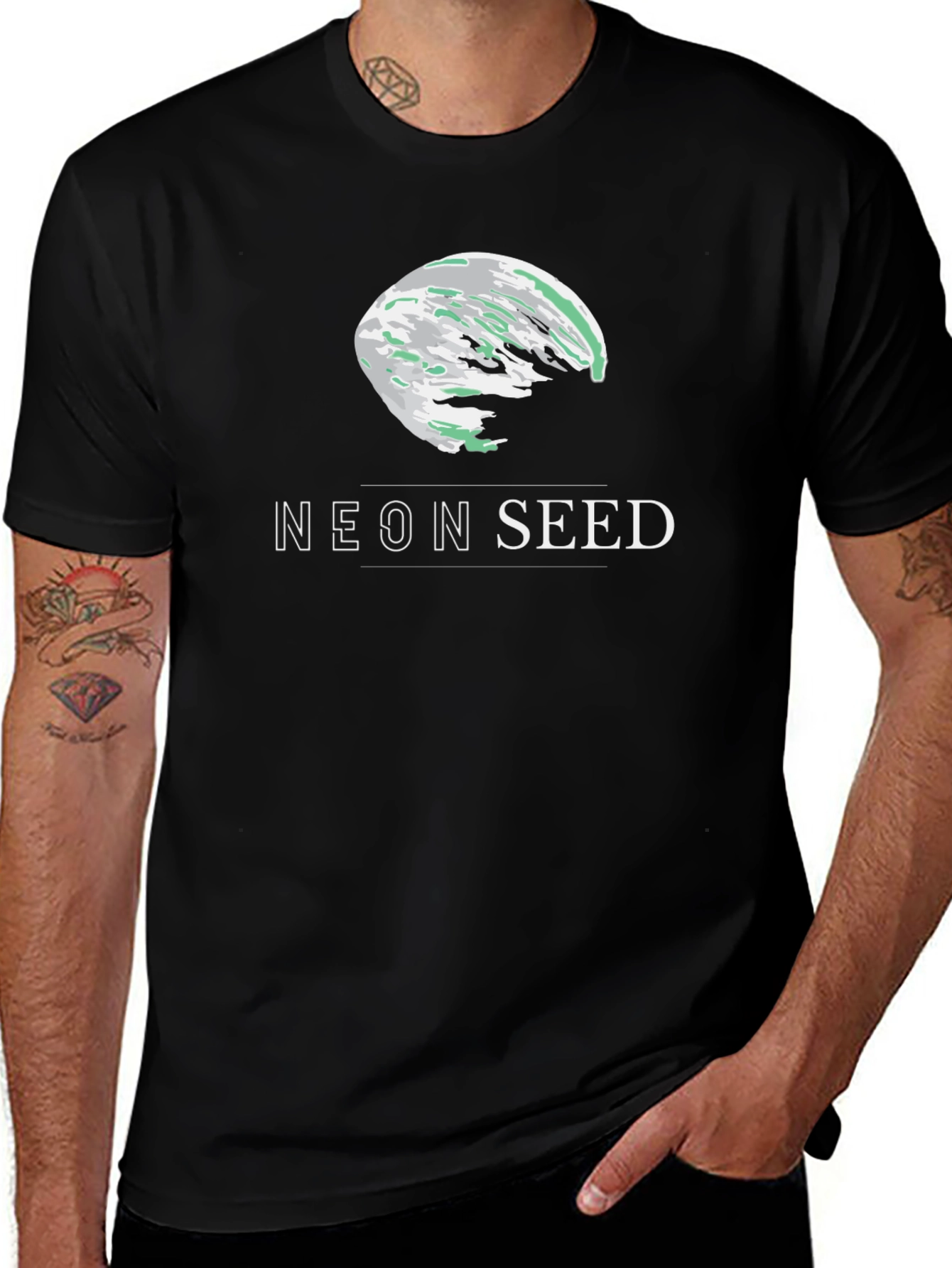 Neon Seed Graphic Tee - Stylish Black T-Shirt