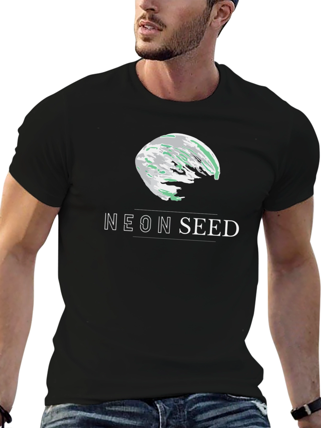 Neon Seed Graphic Tee - Stylish Black T-Shirt