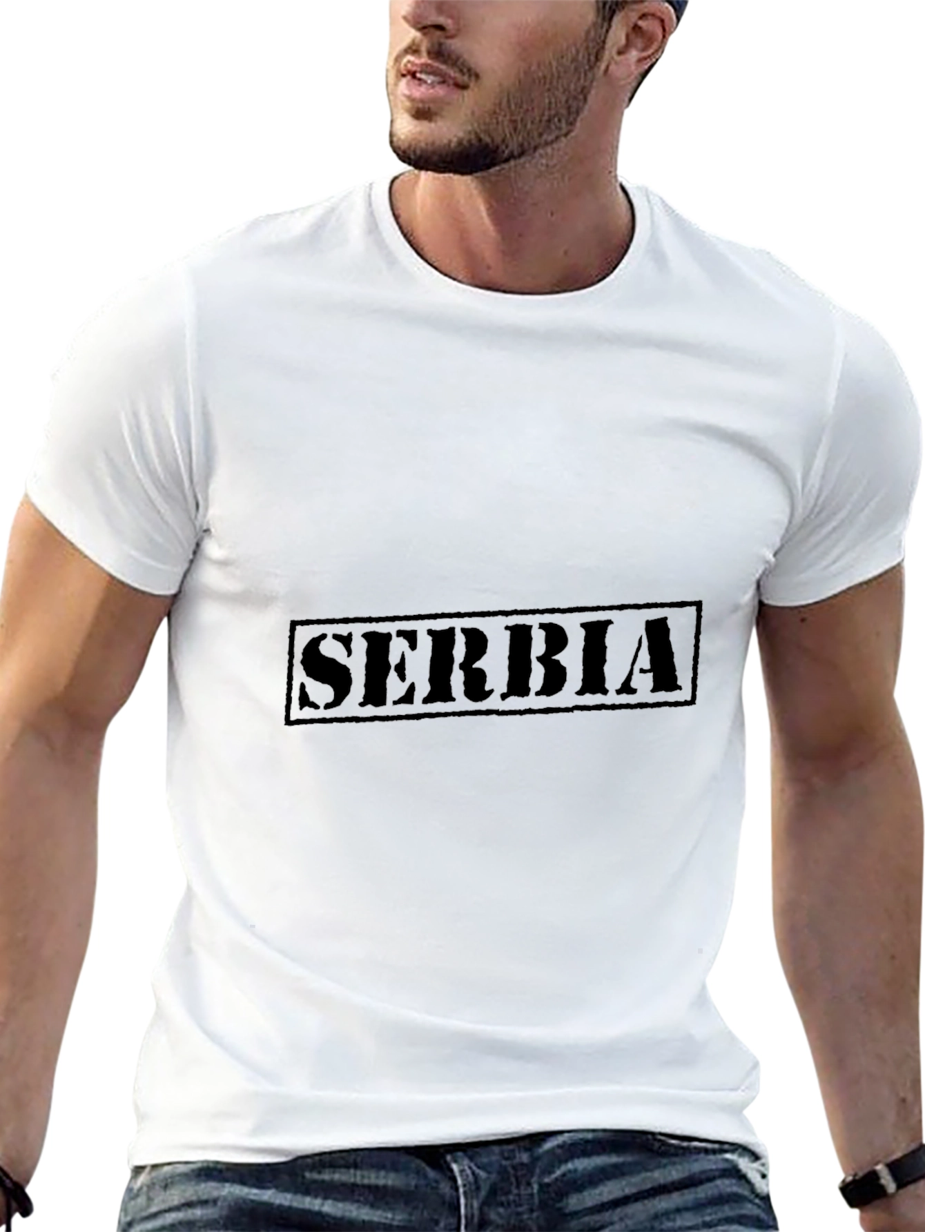 Serbia Stamp Style Black T-Shirt